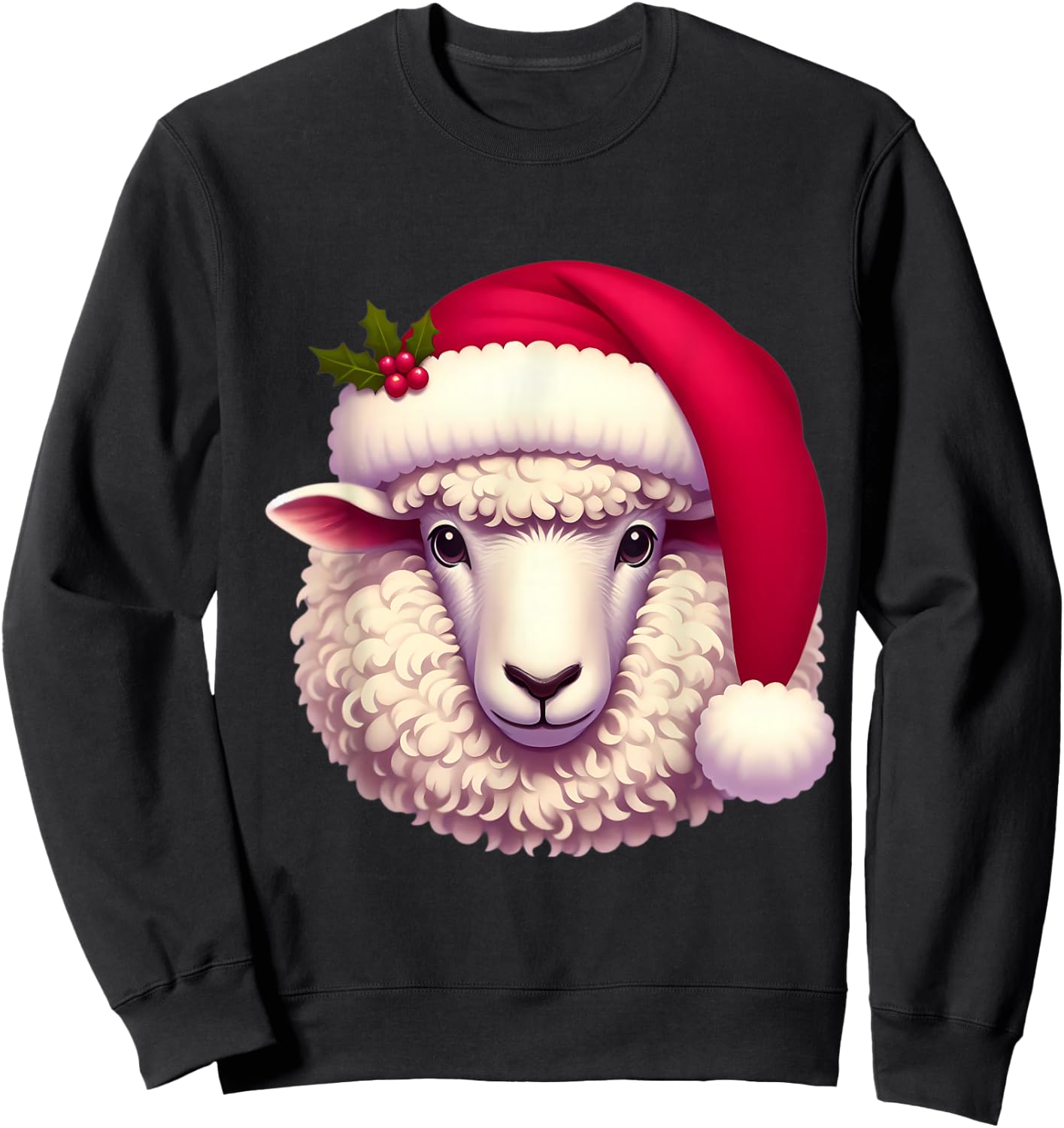 Cartoon Sheep With Santa Hat Christmas Xmas Owner Farmer Sweatshirt - Sweatshirt | Black