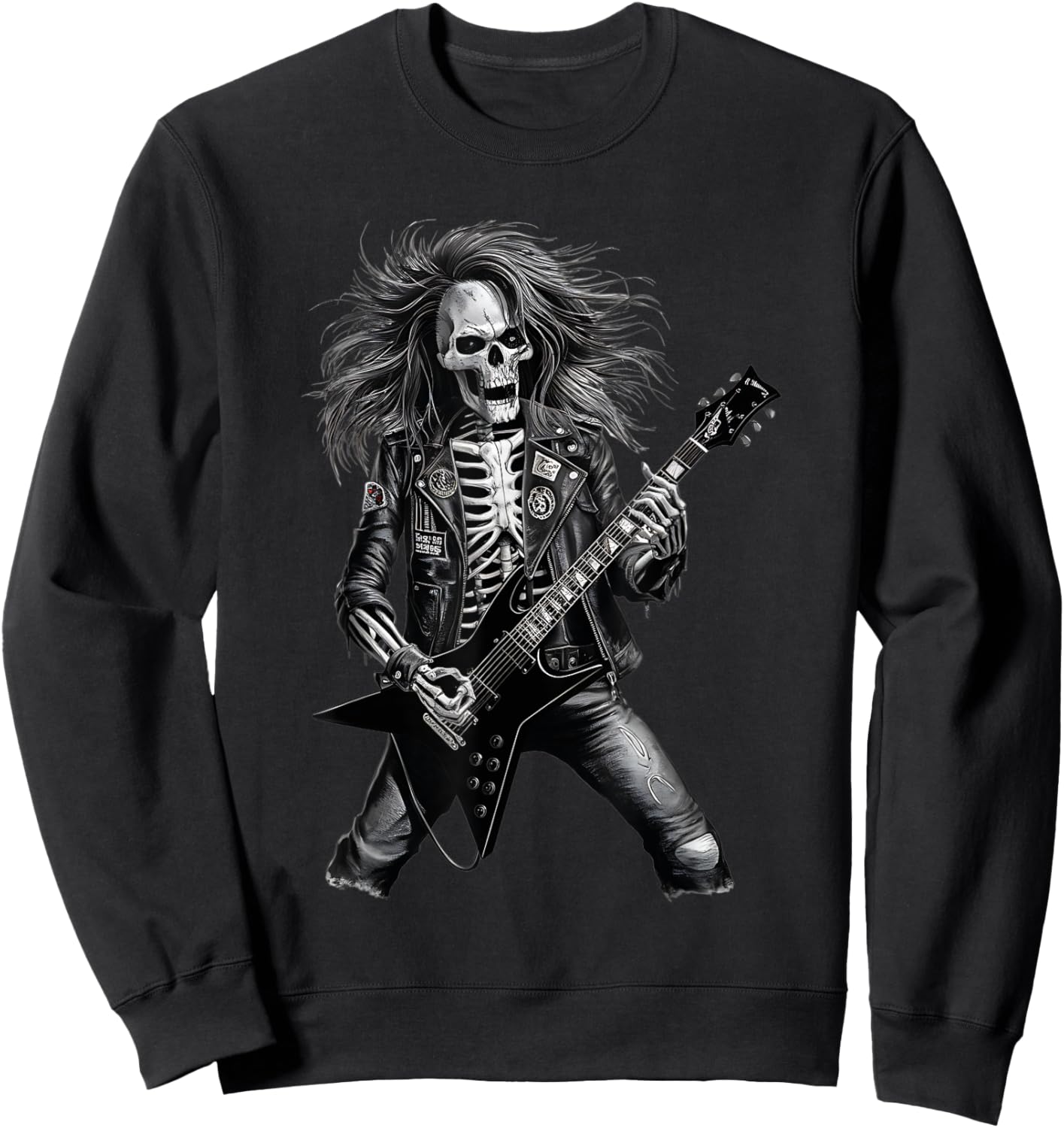 Skeleton Rocker With Guitar Men Skeleton Playing Guitar Sweatshirt - Sweatshirt | Black