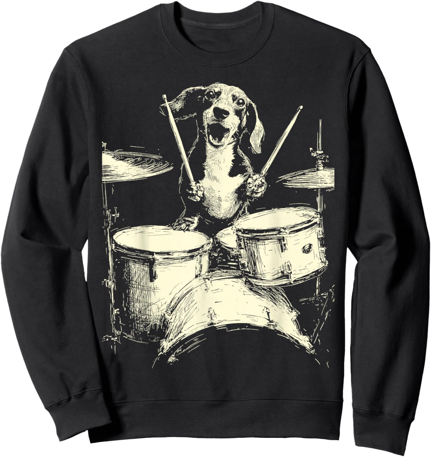 Cute Dachshund Playing Drums Funny Music Sausage Dog Drummer Sweatshirt - Sweatshirt | Black