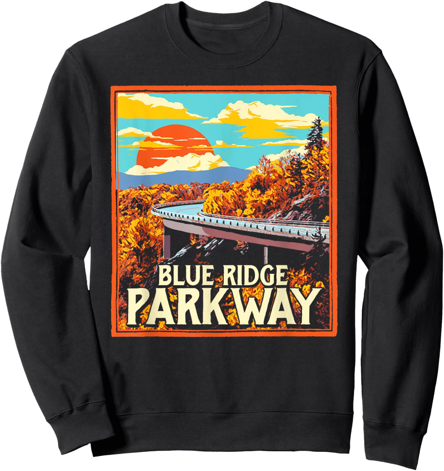 Blue Ridge Parkway Vintage Poster Style Retro Graphic Sweatshirt - Sweatshirt | Black