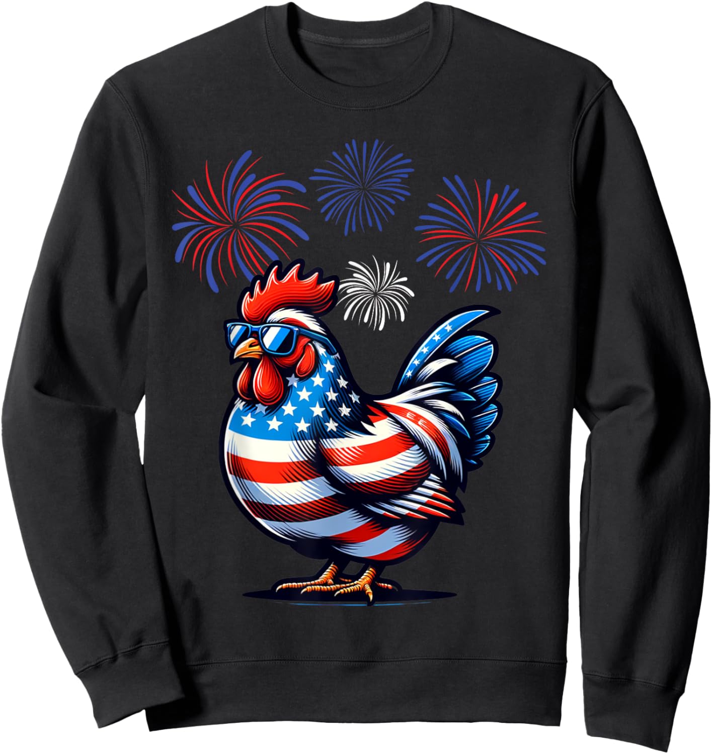 Red White Blue Chicken Farm Animal Patriotic 4th Of July Sweatshirt - Sweatshirt | Black