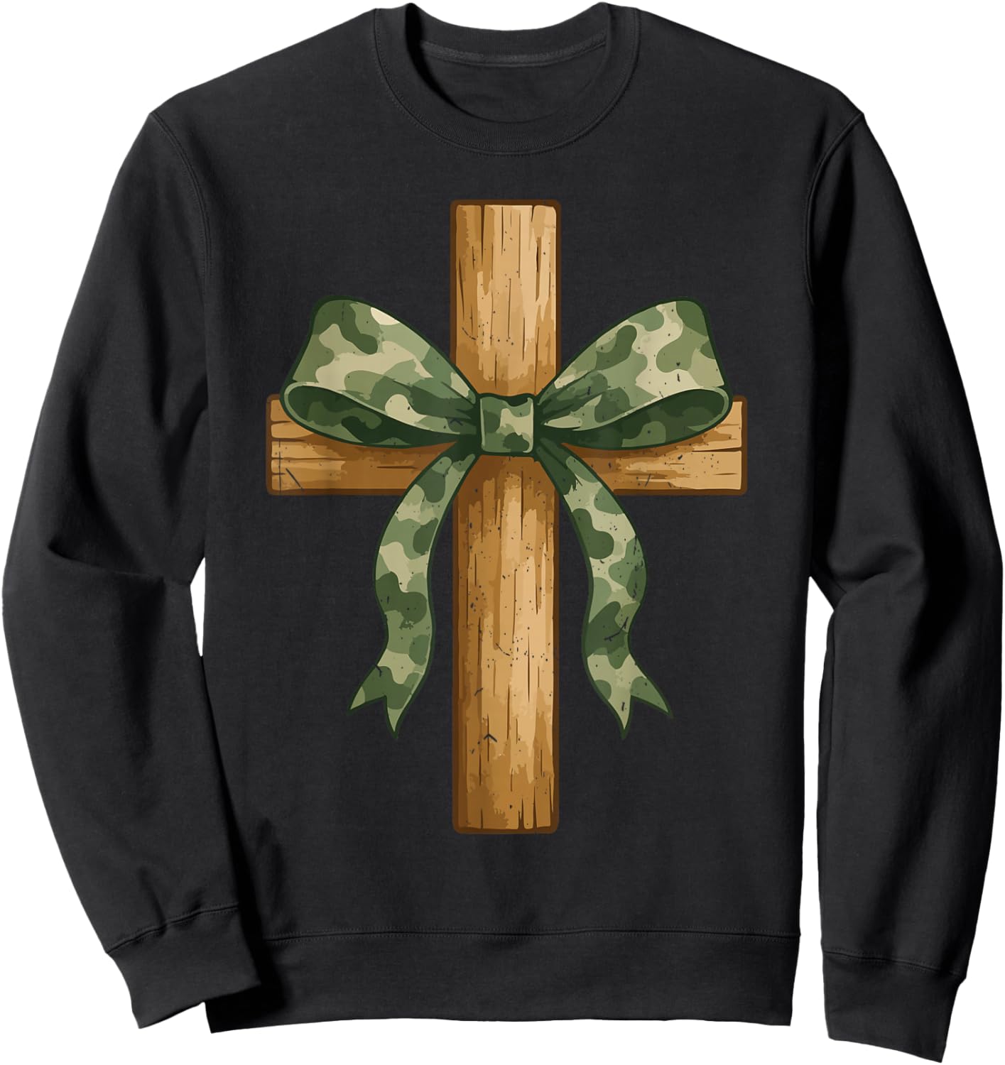 Teen Girl Coquette Bow Camo Deer Hunting Christian Cross Sweatshirt - Sweatshirt | Black