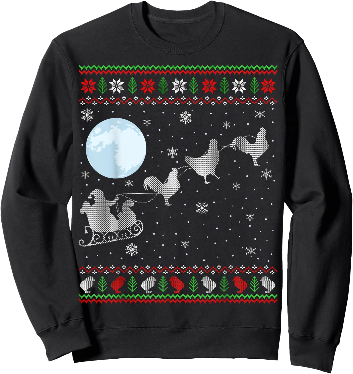 Ugly Chicken Xmas Gift Santa Riding Raindeer Chicken Sweatshirt - Sweatshirt | Black