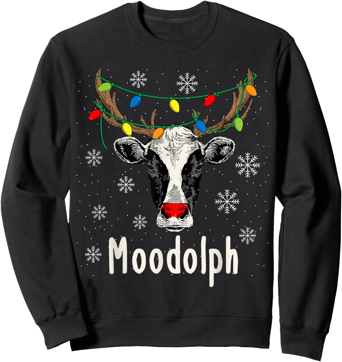 Funny Moodolph Ugly Christmas Cow Farmer Pun Sweatshirt - Sweatshirt | Black
