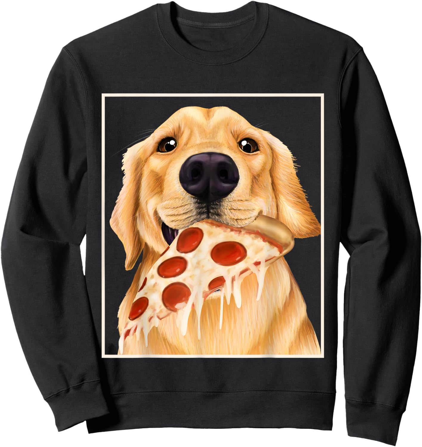 Golden Retriever eating pizza - dog with a slice of pizza Sweatshirt - Sweatshirt | Black