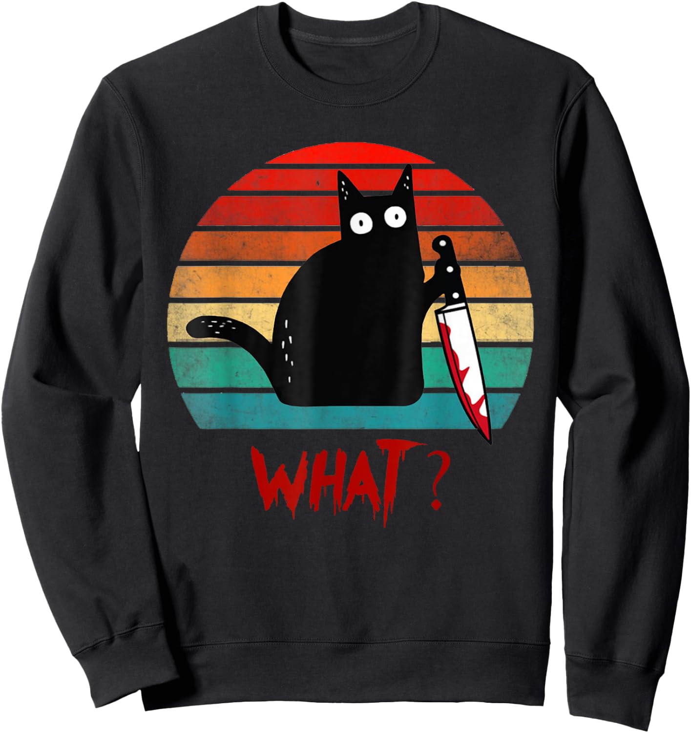 Vintage Cat What? Funny Black Cat Murderous Cat With Knife Women Kids Sweatshirt - Sweatshirt | Black