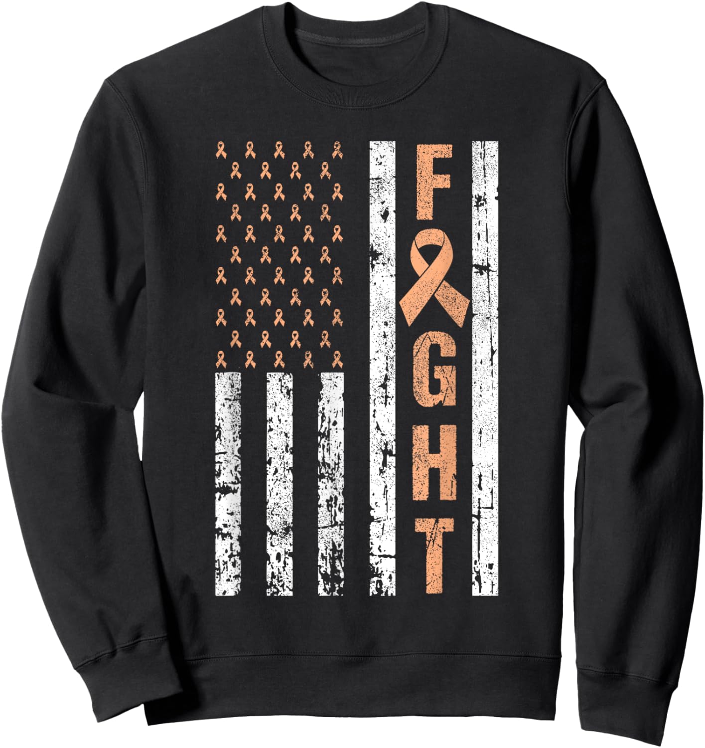 Fight Uterine Cancer Awareness Peach Ribbon American Flag Sweatshirt - Sweatshirt | Black