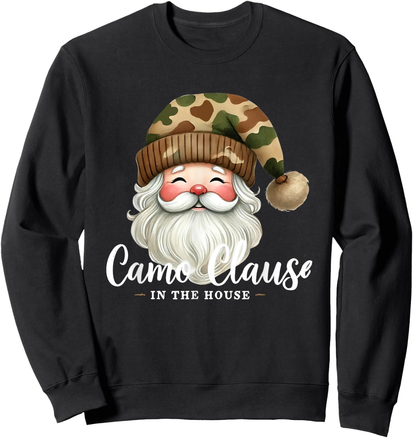 Santa Claus Wearing Camouflage Camo Satna Hat Camo Clause Sweatshirt - Sweatshirt | Black
