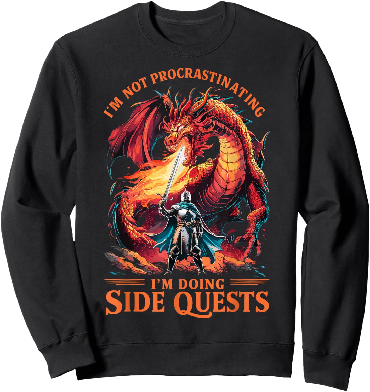 Im Not Procrastinating Its A Side Quest Gamer Gift - Kids RPG Gamer - Black - Small - Short Sleeve - - Fantasy Dragon Graphic Sweatshirt - Sweatshirt | Black