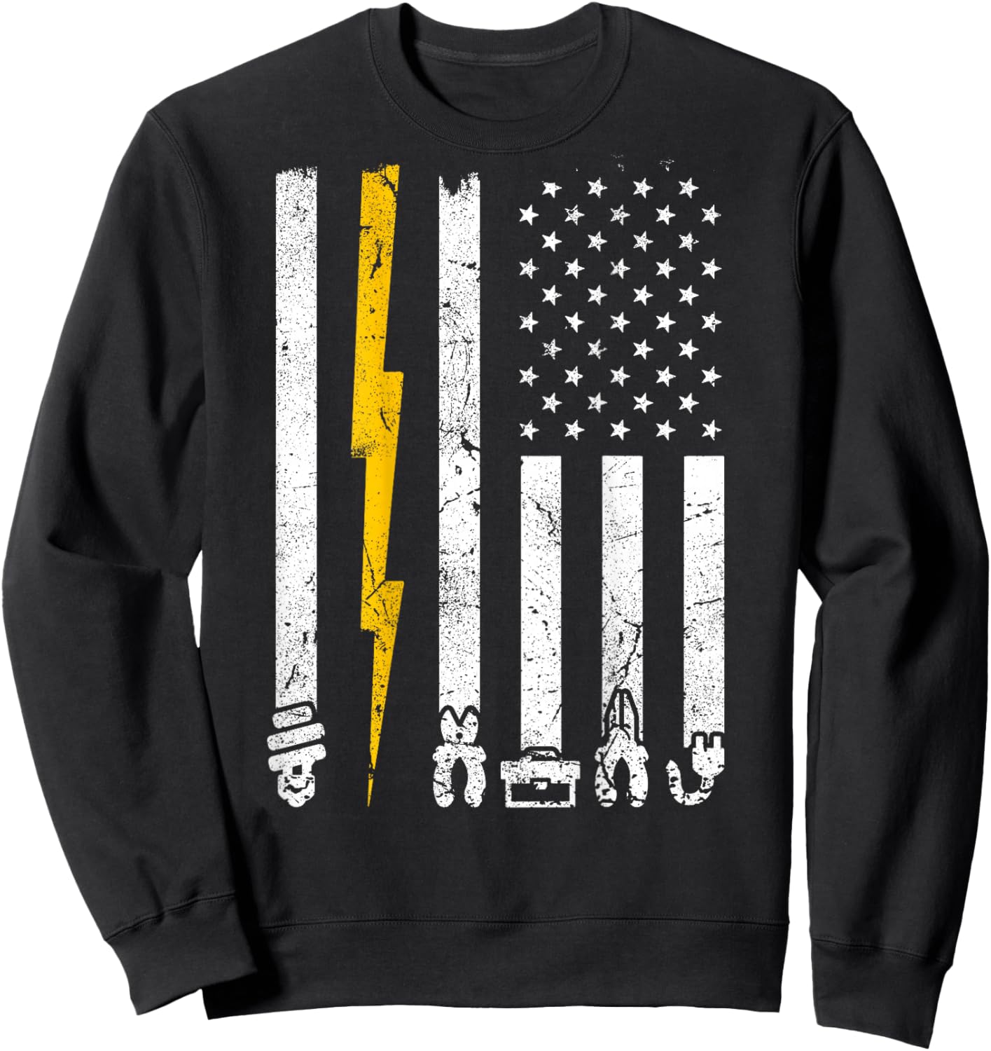 Vintage Electrician Tools USA American Flag Electric Squad Sweatshirt - Sweatshirt | Black