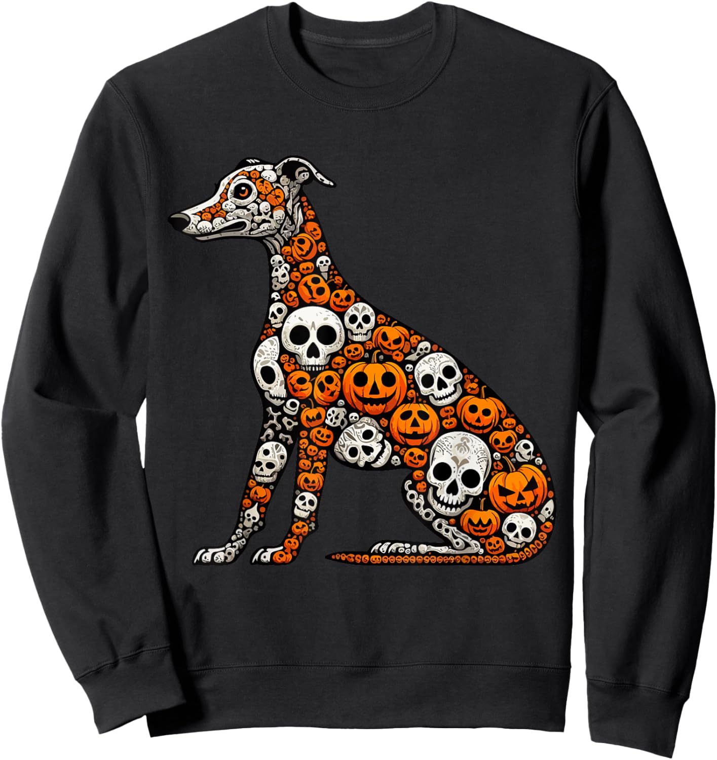 Skulls Carved Pumpkins Halloween Whippet Cute Shape Sweatshirt - Sweatshirt | Black