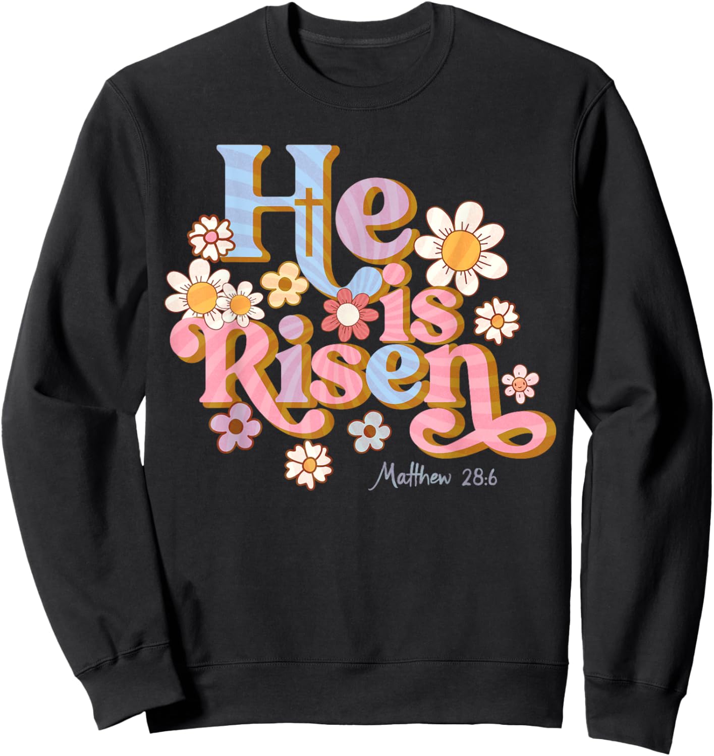 Retro Easter Groovy He is Risen Christian Kids Toddler Girl Small Sweatshirt - Sweatshirt | Black