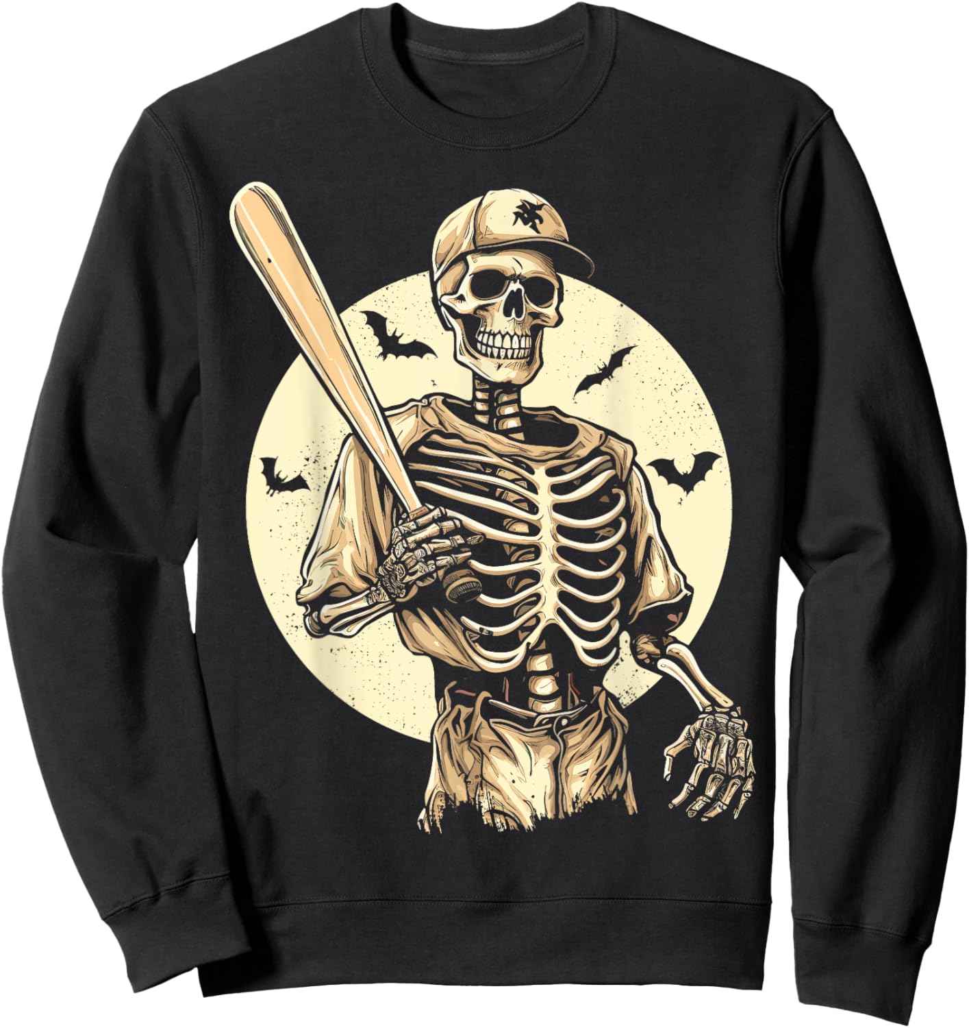 Spooky Creepy Vintage Baseball Skeleton Halloween Men Boys Sweatshirt - Sweatshirt | Black