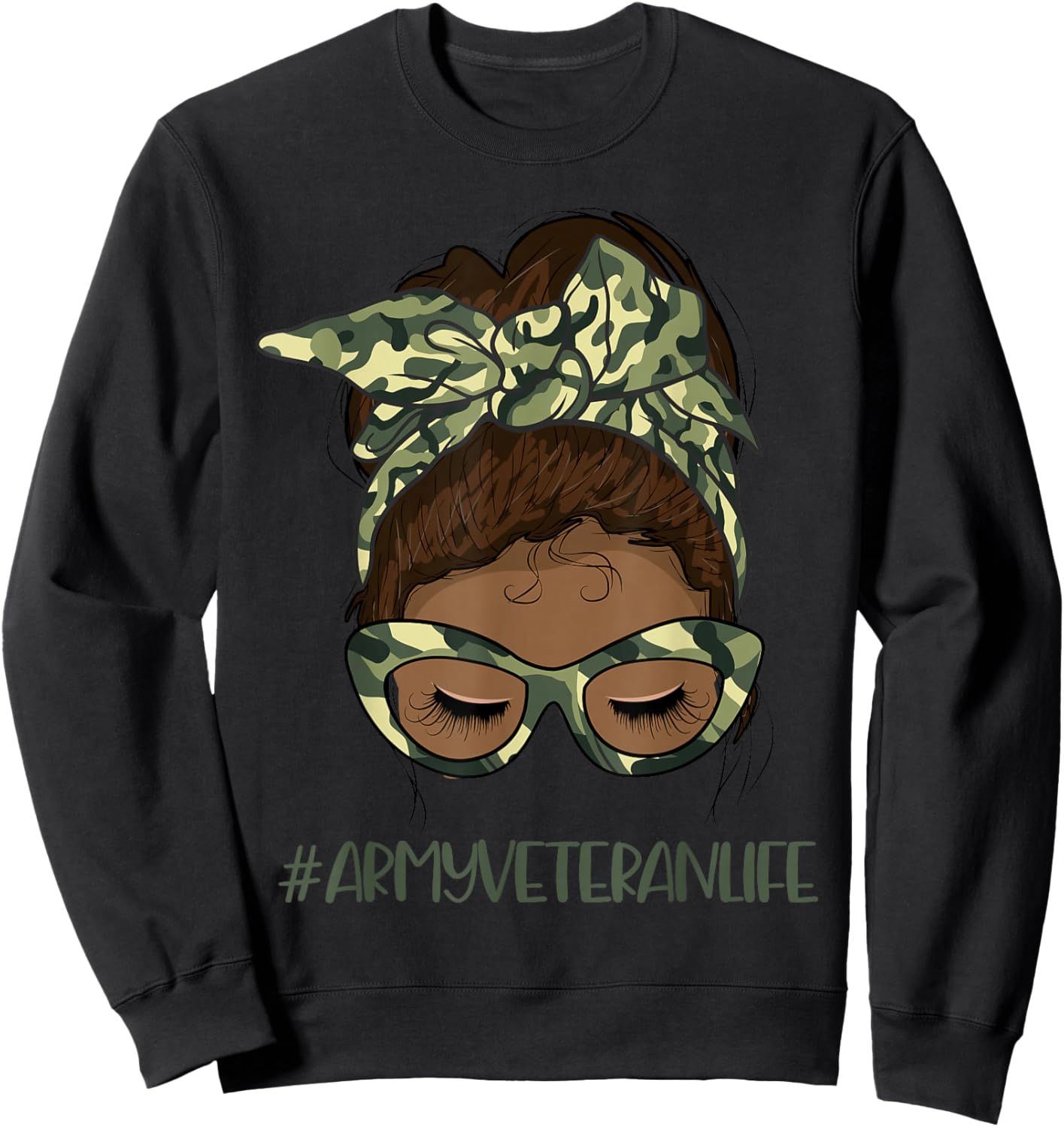 African American Army Veteran Female Afro Melanin Girl Sweatshirt - Sweatshirt | Black