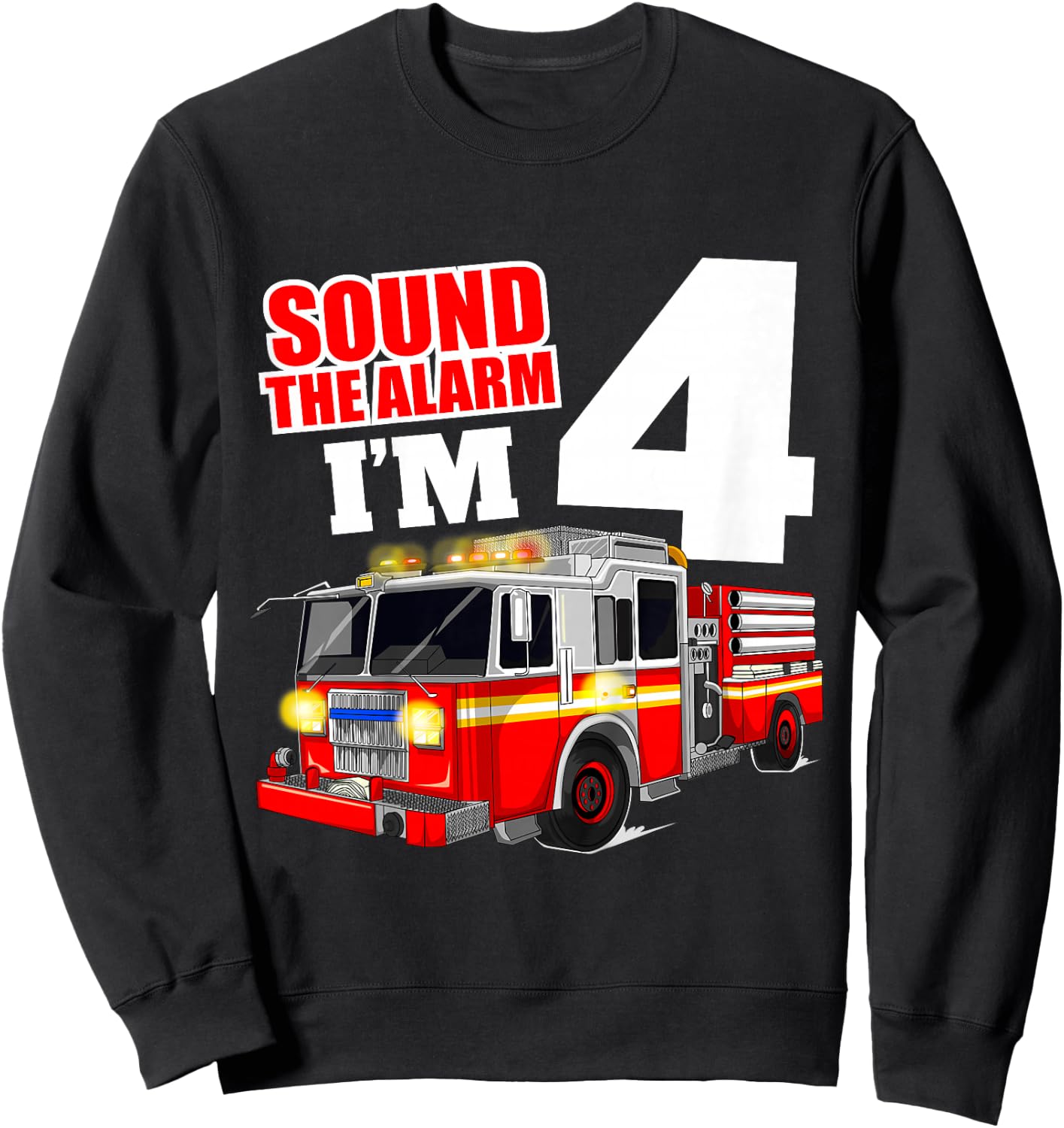 Kids Fire Truck 4th Birthday Boy Firefighter 4 Year Old Sweatshirt - Sweatshirt | Black