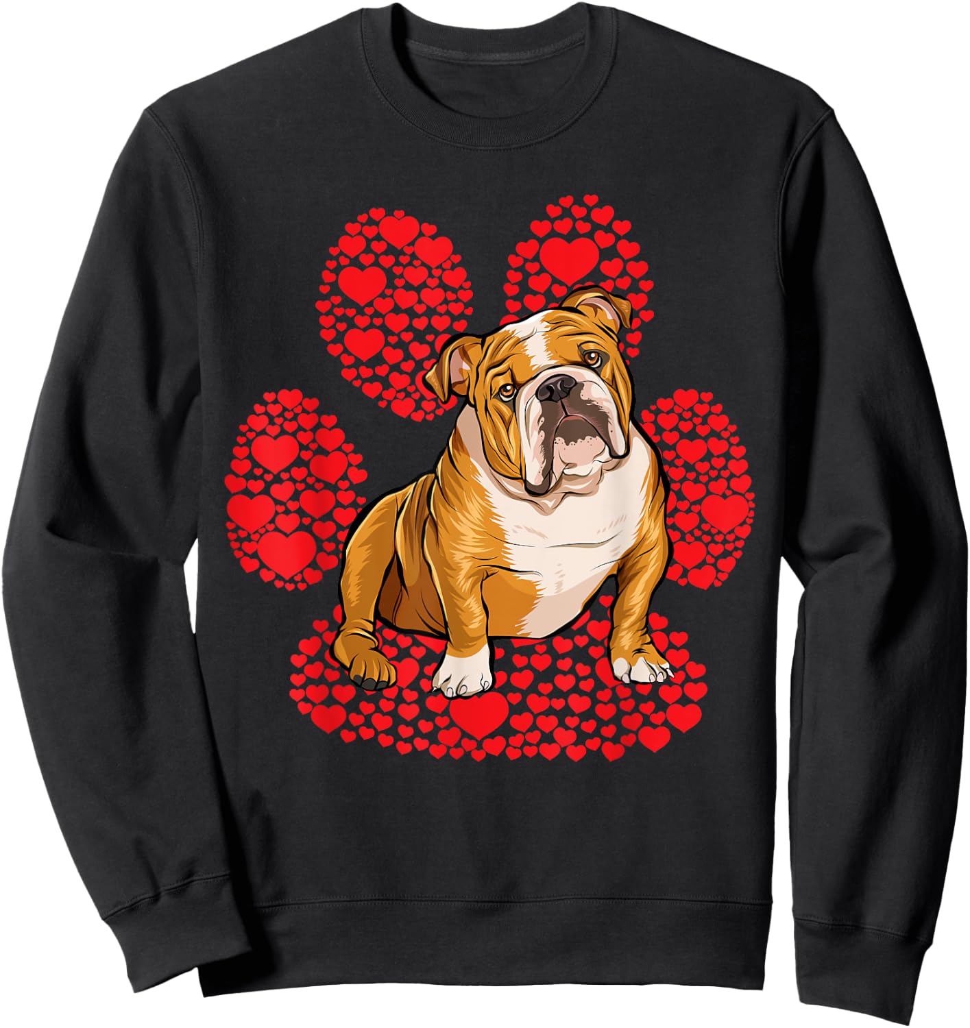 Bulldog Valentines Day Dog Love Paw Sweatshirt - Sweatshirt | Black