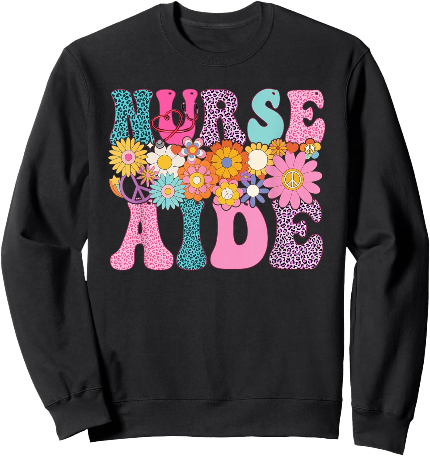 Nurse Aide Week Groovy Leopard Appreciation Day Sweatshirt - Sweatshirt | Black