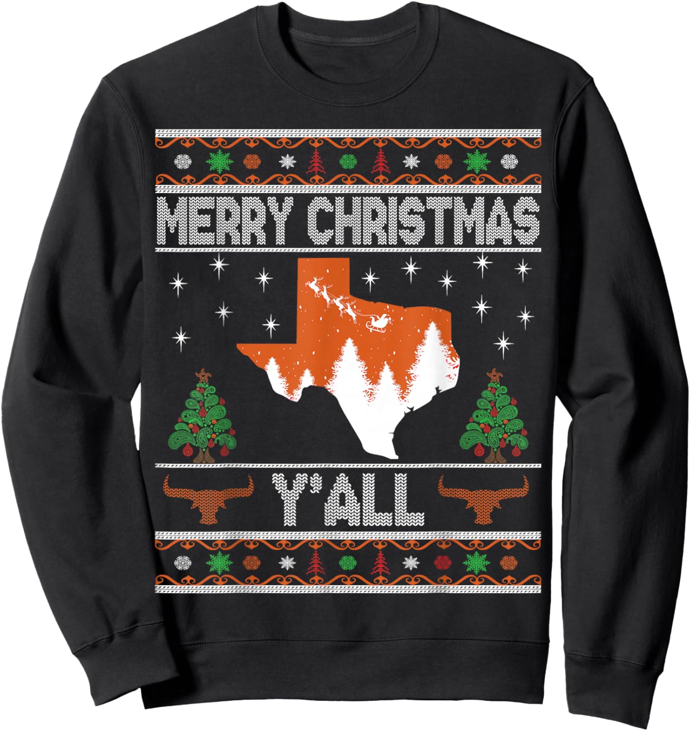 Merry Xmas Y'all Texas Ugly Holiday Longhorn Sweater Sweatshirt - Sweatshirt | Black