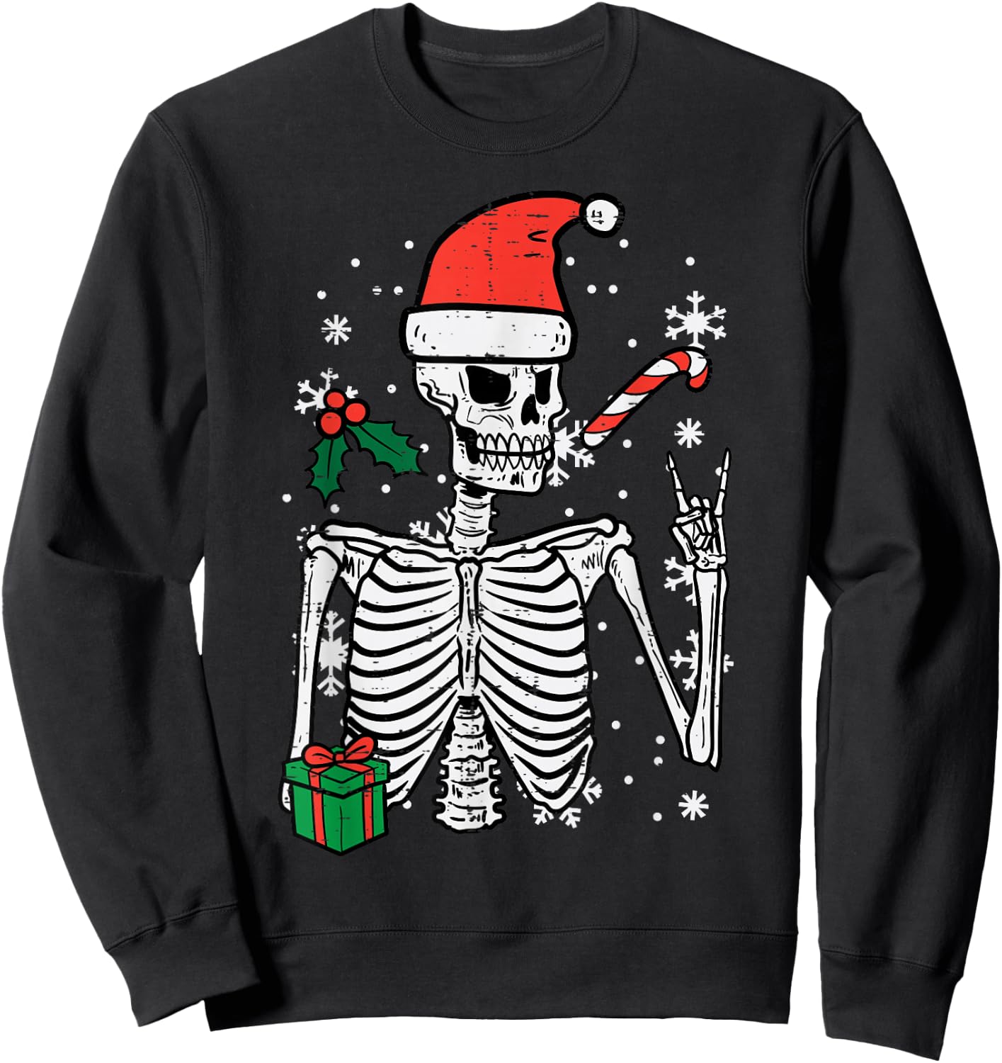 Christmas Rocker Skeleton Santa Rock Hand Xmas Men Boys Kids Sweatshirt - Sweatshirt | Black