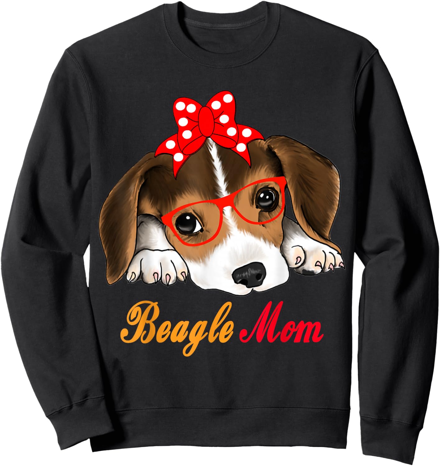 Dog Lover Gifts Bow Tie Glasses Funny Cute Beagle Mom Sweatshirt - Sweatshirt | Black