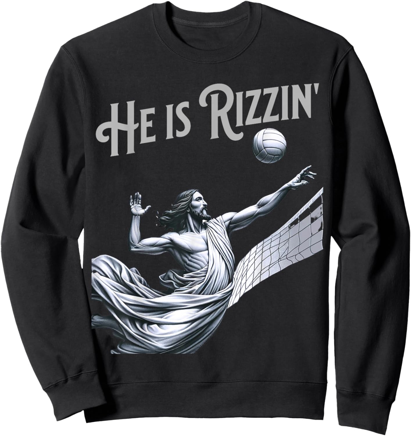 He is Rizzin Jesus Playing Volleyball Funny Sports Rizz Sweatshirt - Sweatshirt | Black