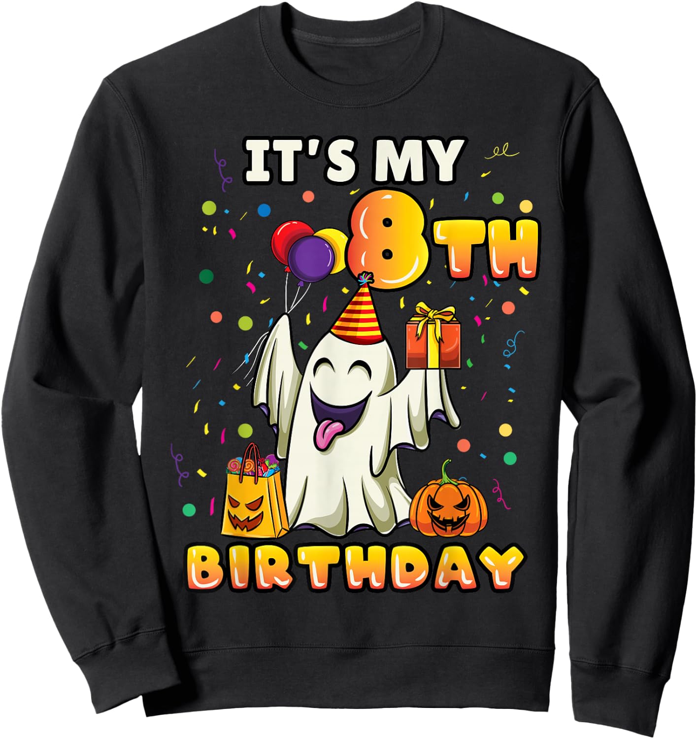 Its My 8th Birthday Ghost Halloween Kids Sweatshirt - Sweatshirt | Black