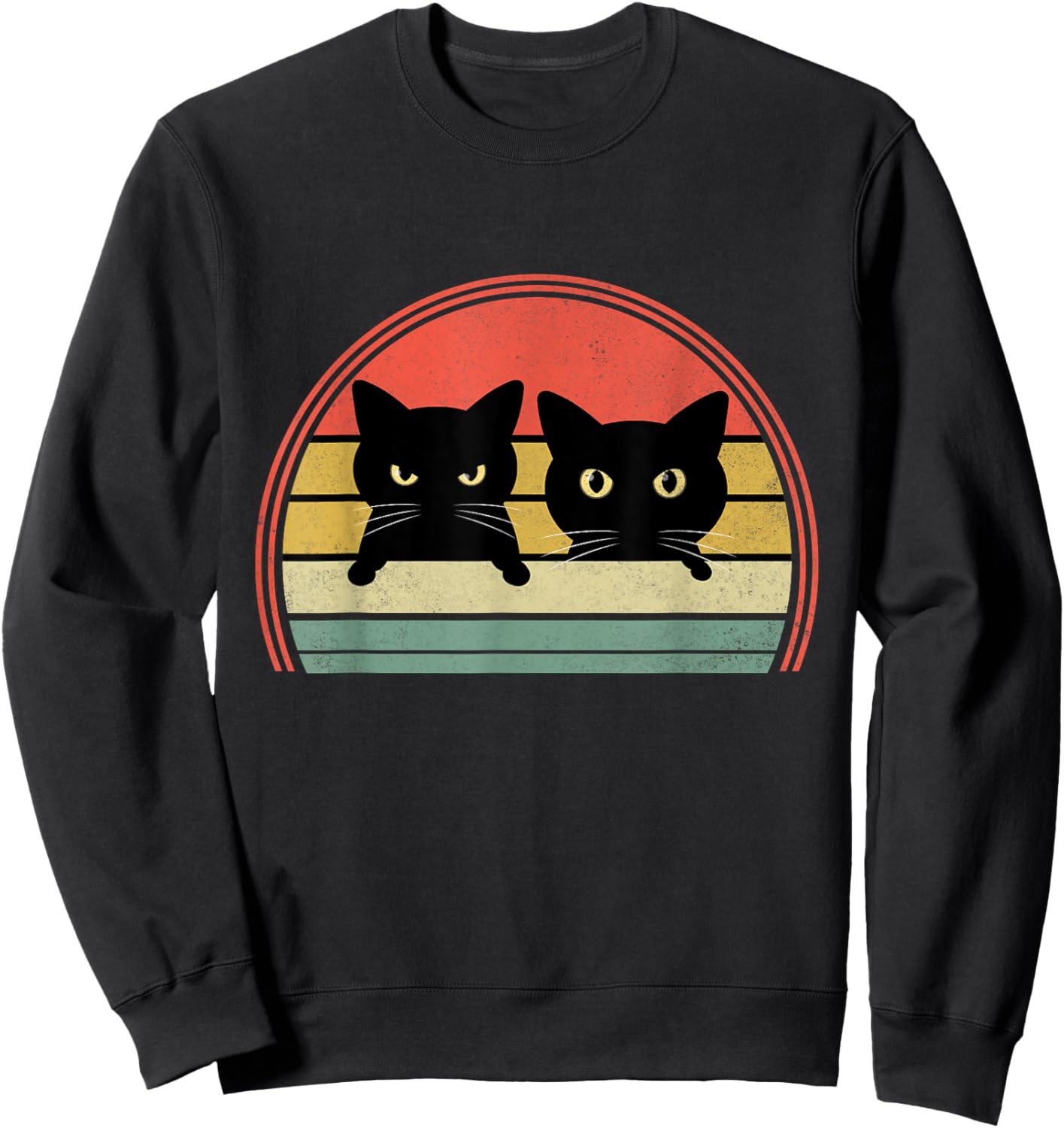 2 Black Cats Peeking Vintage Retro Cat Animal Lover Women Girls Kids Sweatshirt - Sweatshirt | Black