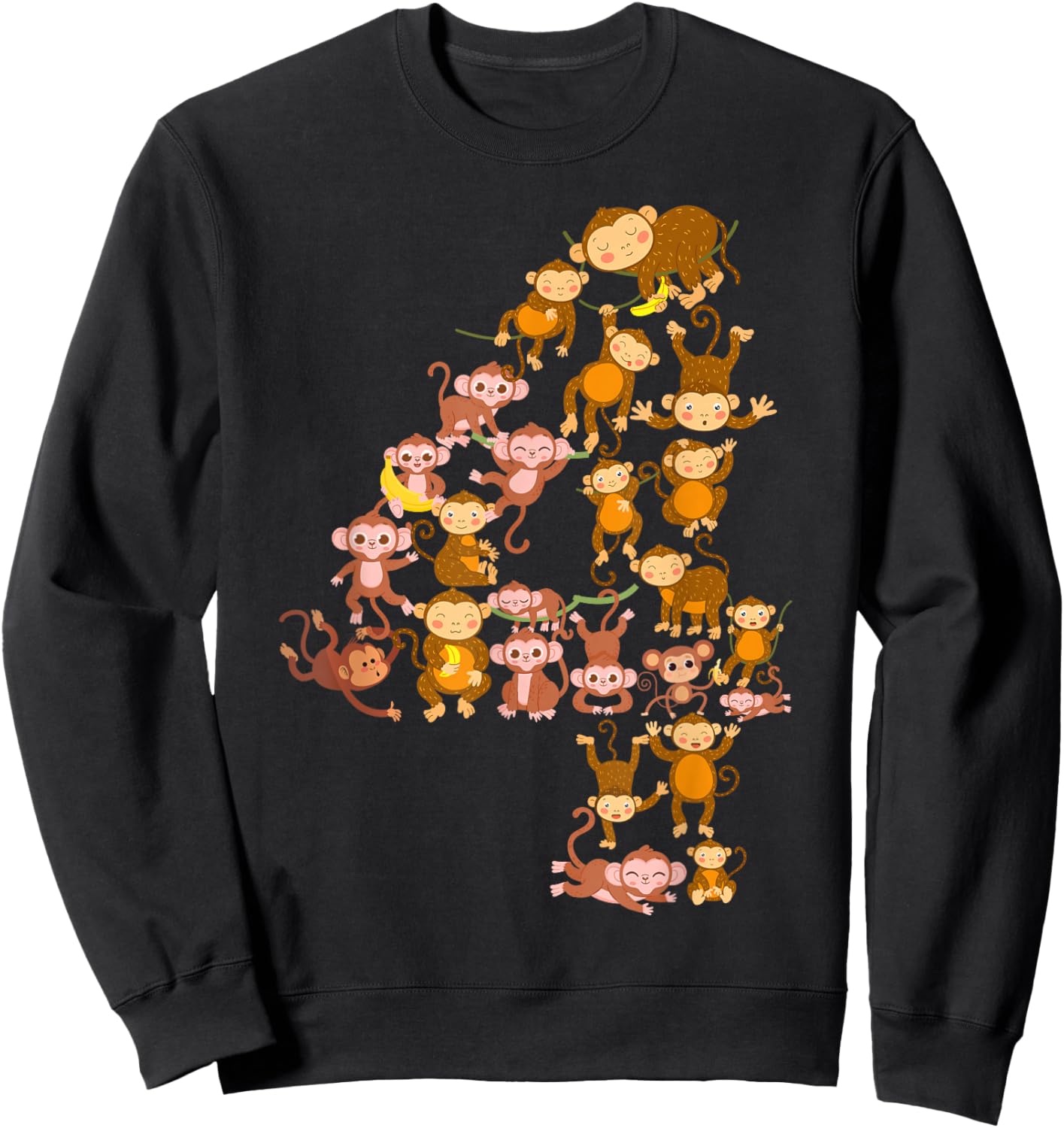 Kids 4th Birthday Monkey Theme 4 Year Old Kid Monkeys Lovers Sweatshirt - Sweatshirt | Black