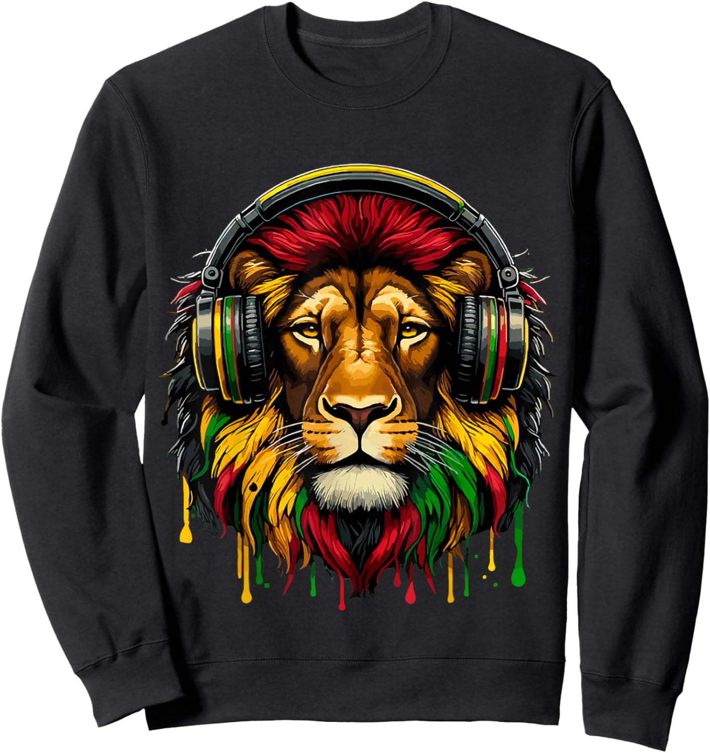 Rasta Raggae Jamaica Music Headphones Lion of Judah Sweatshirt - Sweatshirt | Black