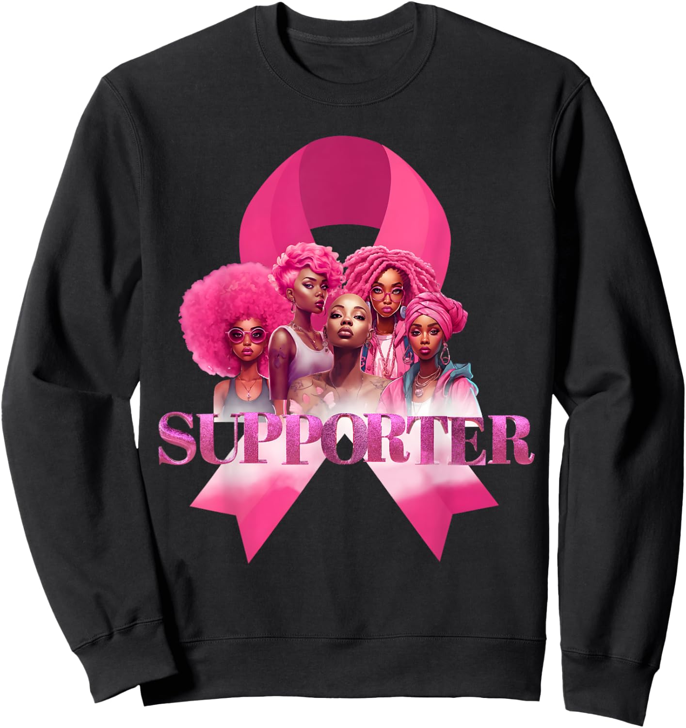 Breast Cancer Supporter Black Women In October We Wear Pink Sweatshirt - Sweatshirt | Black