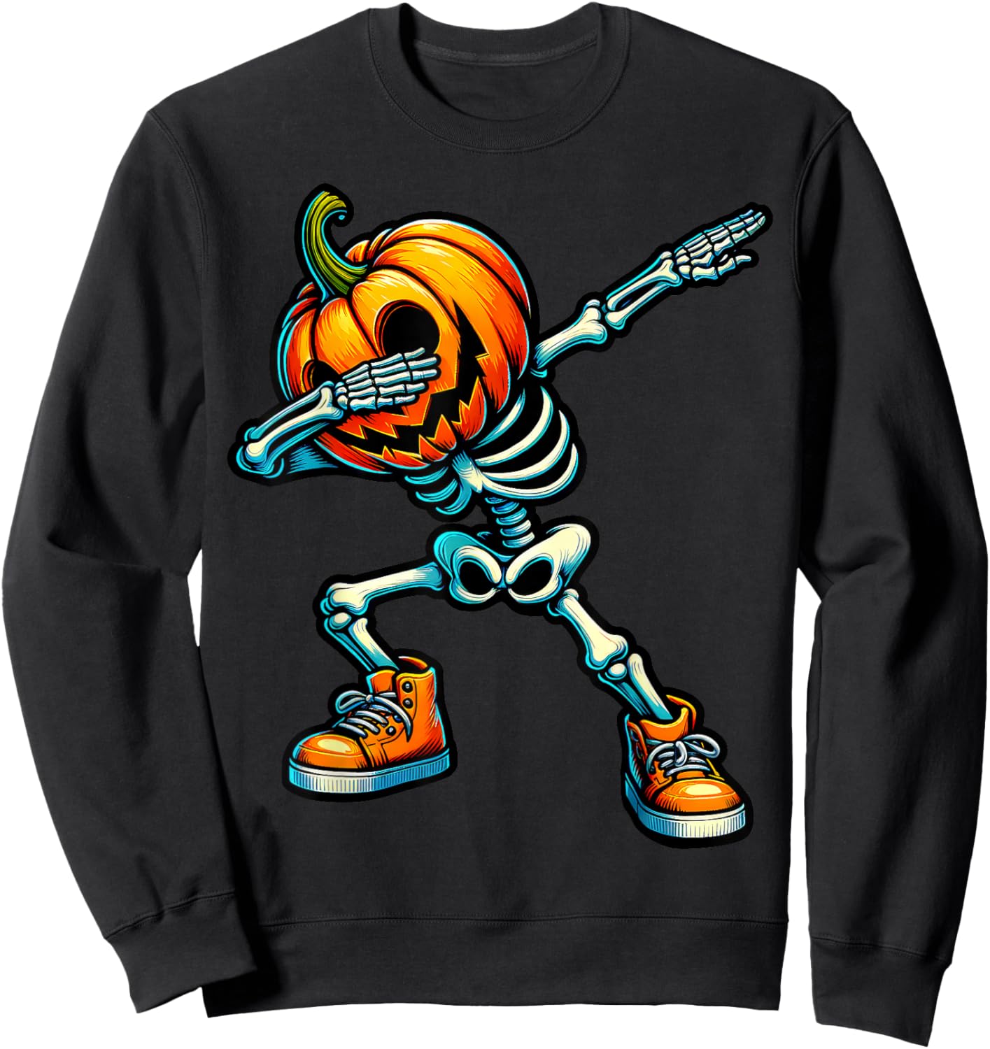 Dabbing Halloween Skeleton Boys Trick Treat Funny Pumpkin Sweatshirt - Sweatshirt | Black