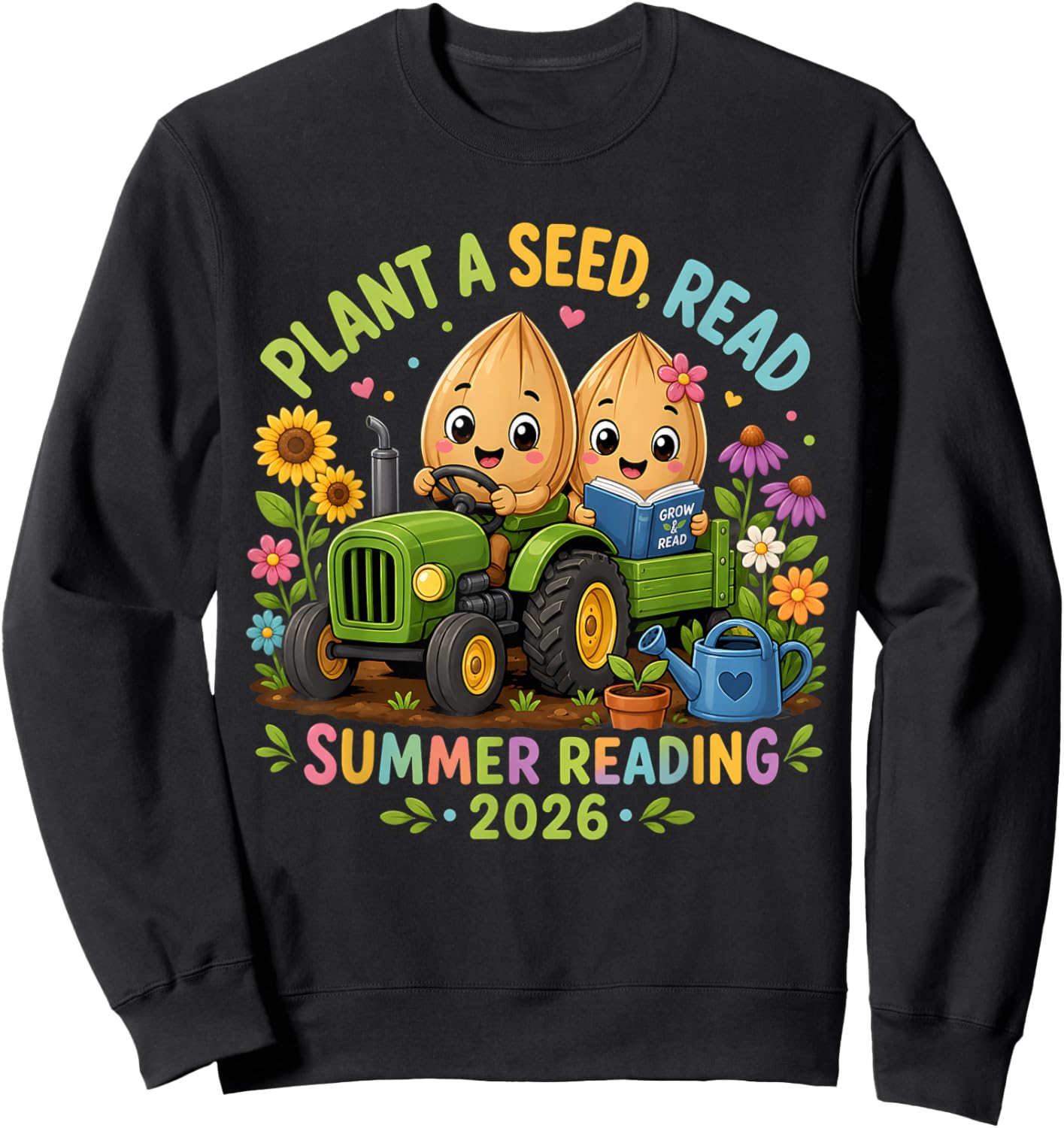 Plant A Seed Read 2026 Summer Reading Floral Farm Tractor Sweatshirt - Sweatshirt | Black