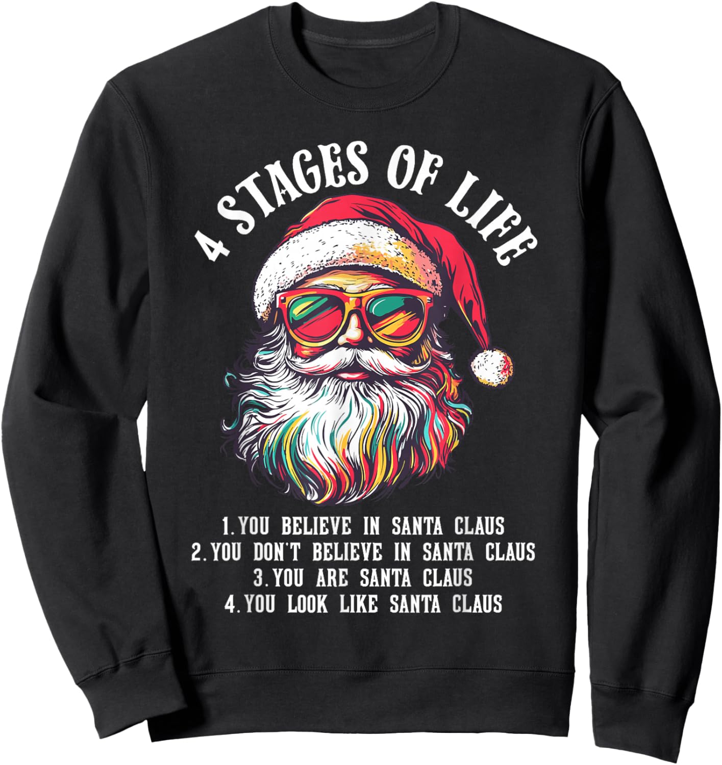 Funny Santa 4 Stages of Life Christmas Sweatshirt - Sweatshirt | Black
