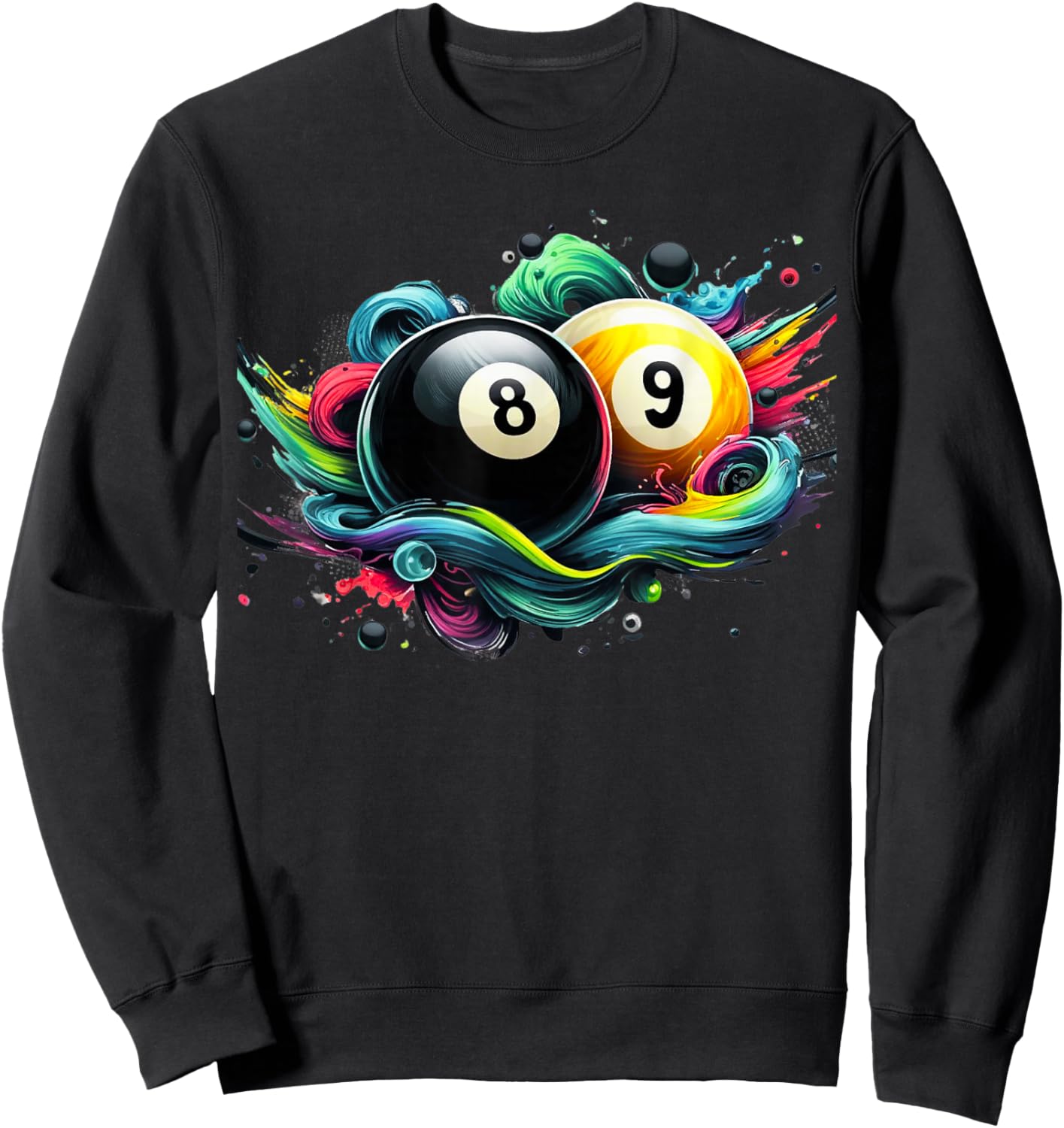 Billiards Pool Player 8 Ball 9 Ball Paint Art Billiard Balls Sweatshirt - Sweatshirt | Black