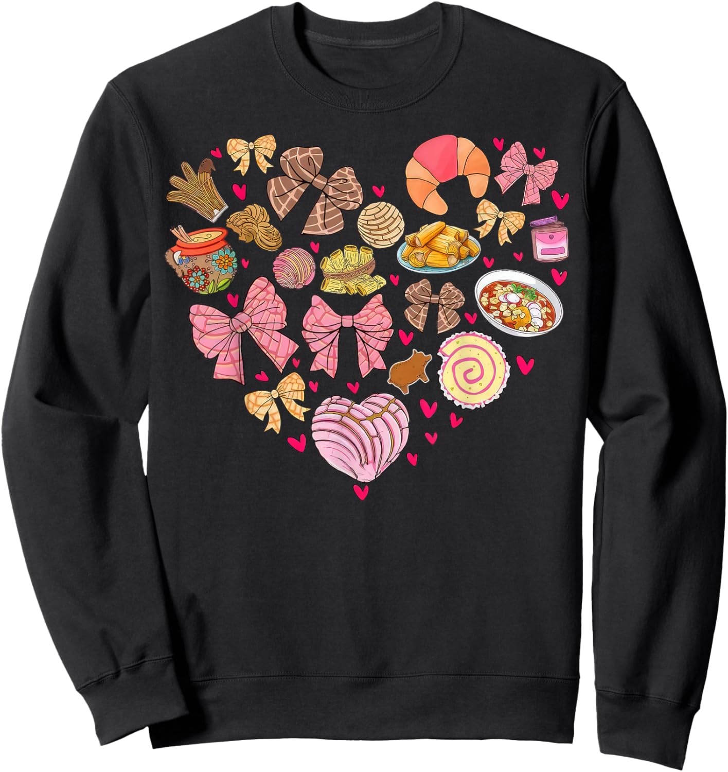 Valentine Conchas Pan Dulce Heart Mexican Valentine's Day Sweatshirt - Sweatshirt | Black
