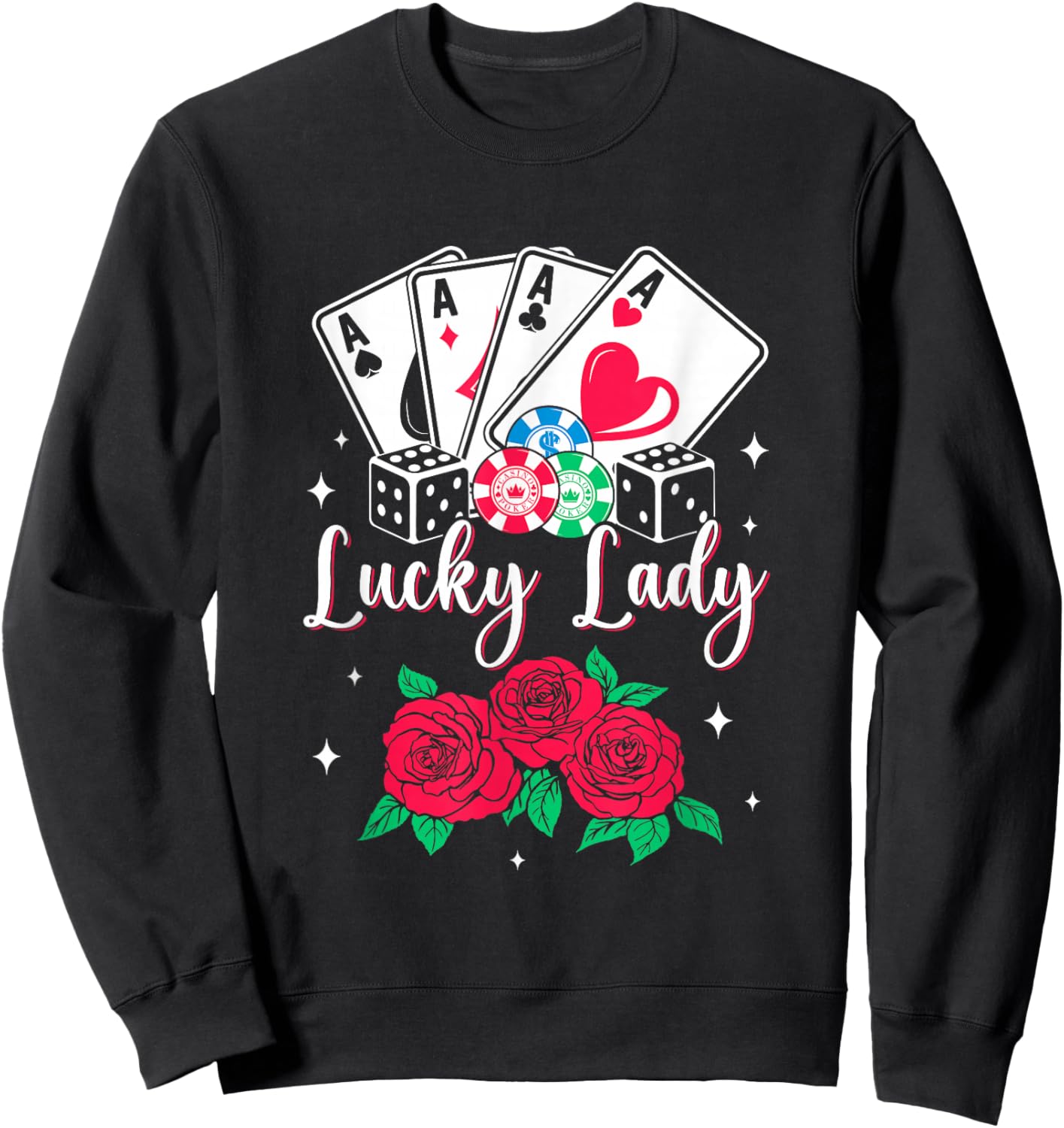 Lucky Lady Poker Player Gambling Casino Design Women Sweatshirt - Sweatshirt | Black