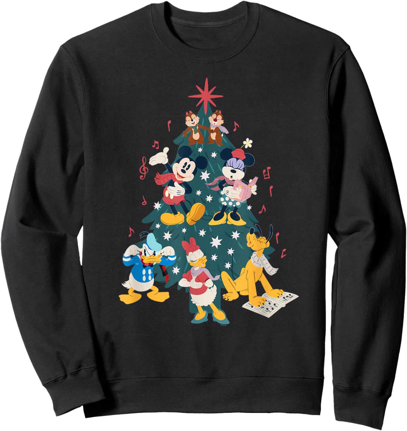 Disney Mickey & Friends Holiday Retro Christmas Tree Carols Sweatshirt - Sweatshirt | Black
