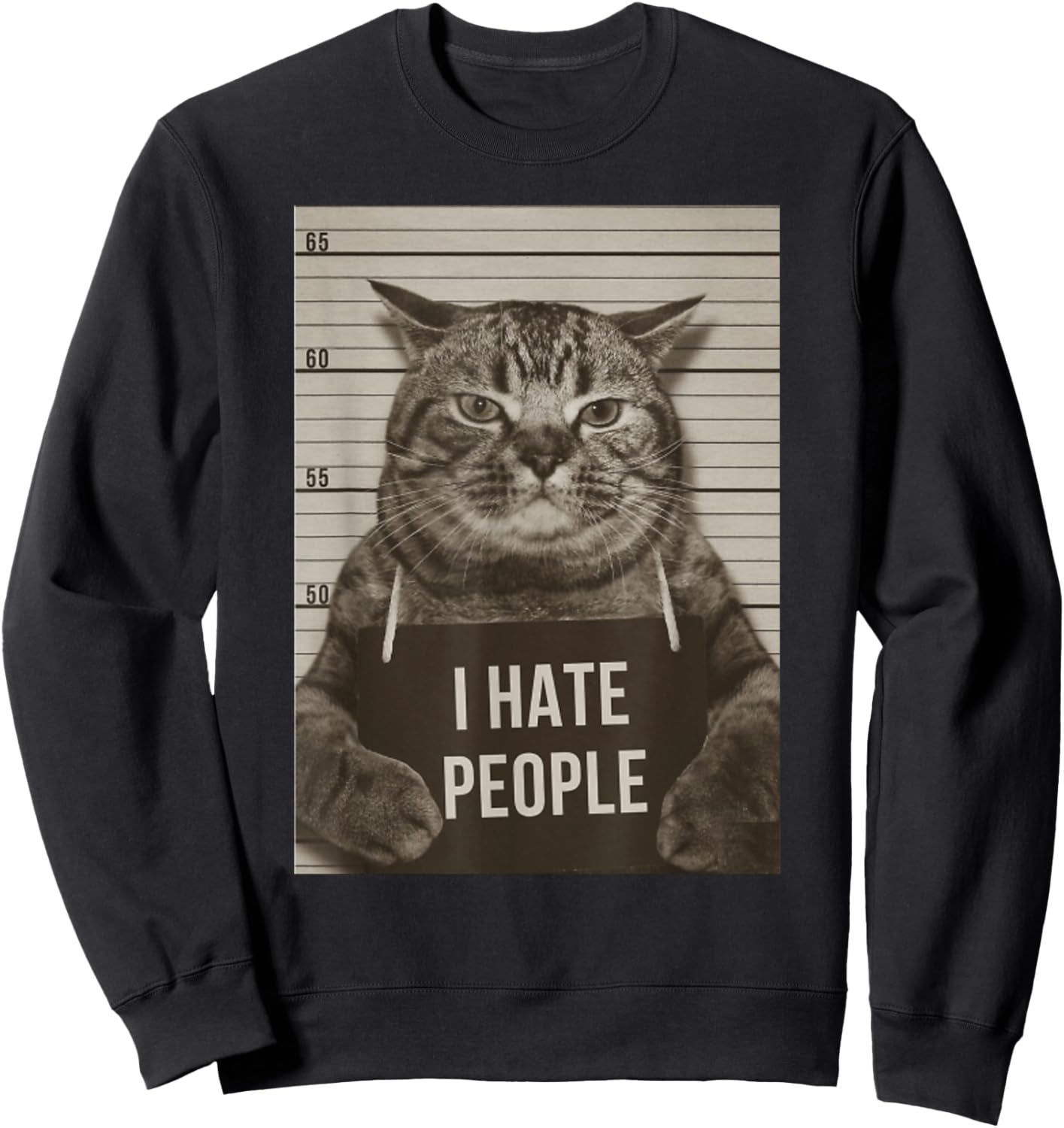 Funny Cat Police Mugshot I Hate People Sweatshirt - Sweatshirt | Black