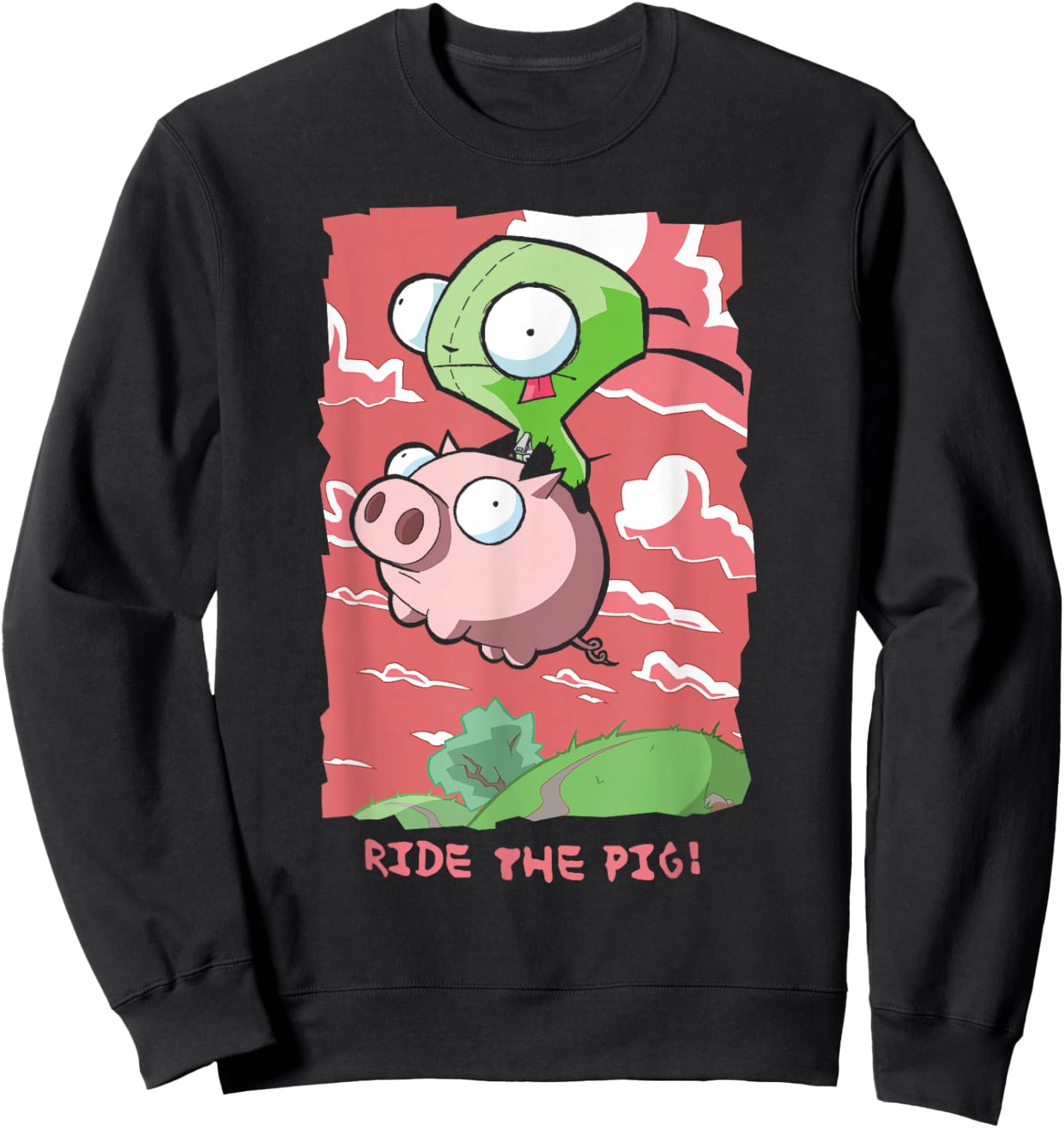 Invader Zim G.I.R Ride The Pig! Hilarious Poster Sweatshirt - Sweatshirt | Black