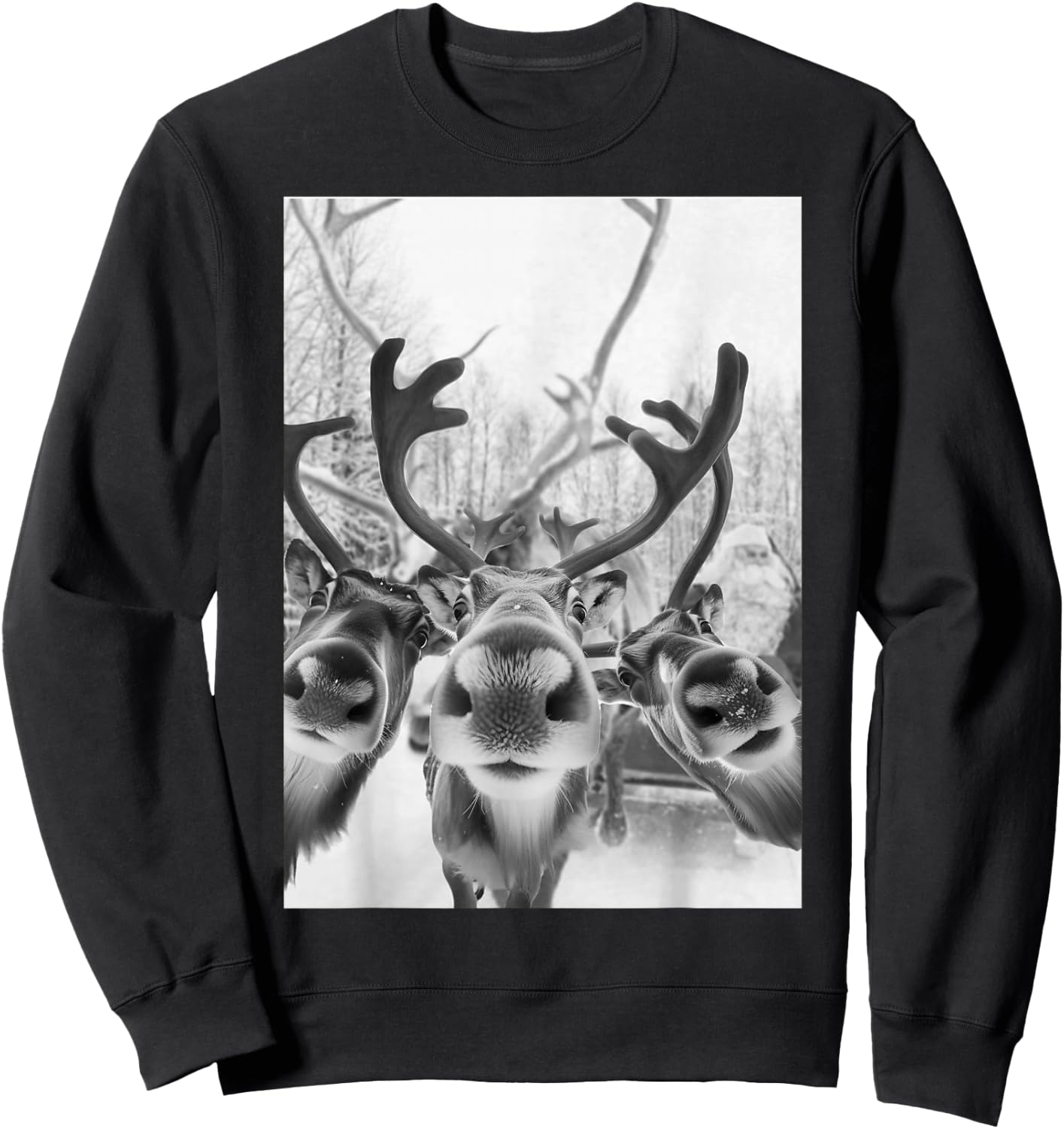 Funny Reindeer Selfie With Santa Christmas Sweatshirt - Sweatshirt | Black