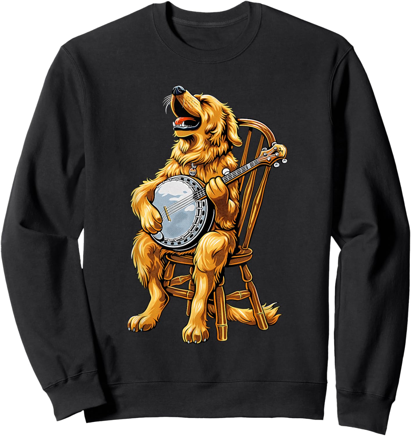 Golden Retriever Dog Bluegrass Banjo Player Sweatshirt - Sweatshirt | Black