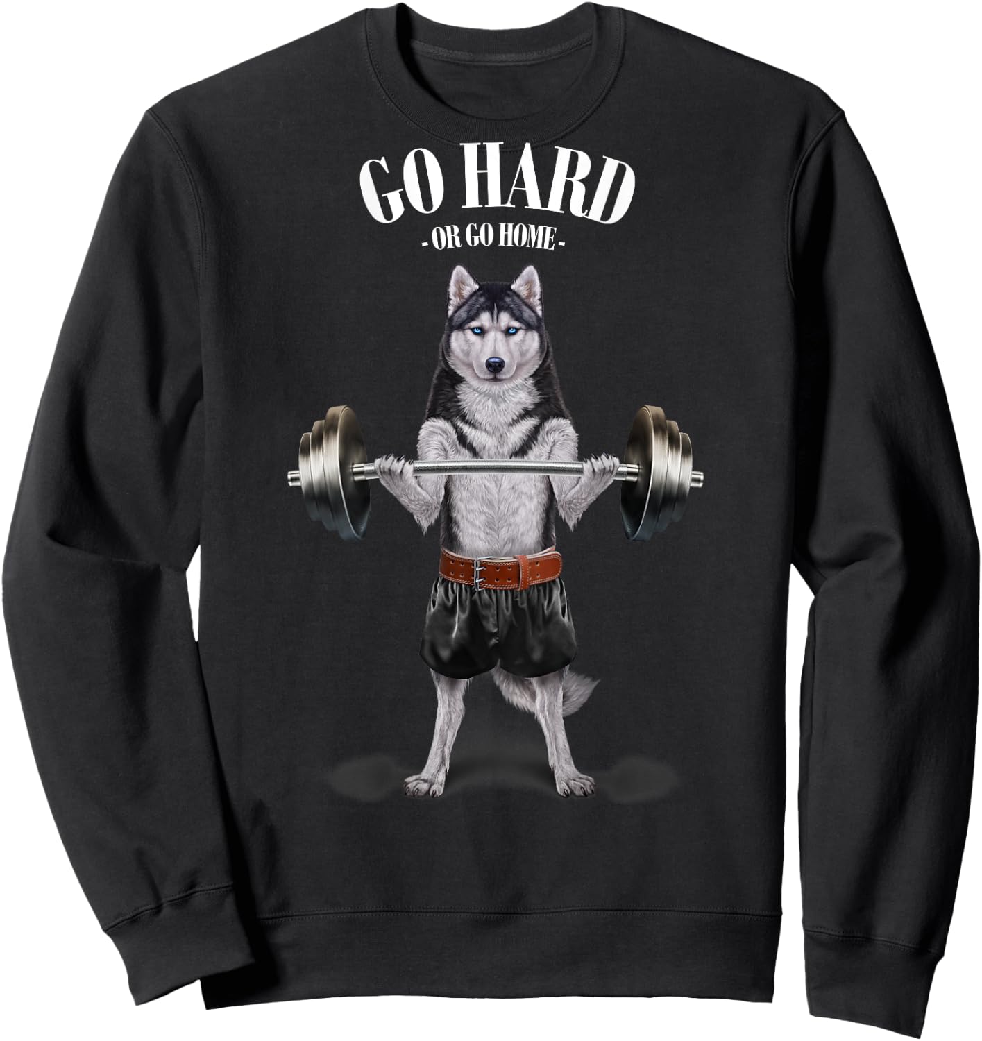 Siberian Husky Dog Weightlifting in Fitness Gym Sweatshirt - Sweatshirt | Black