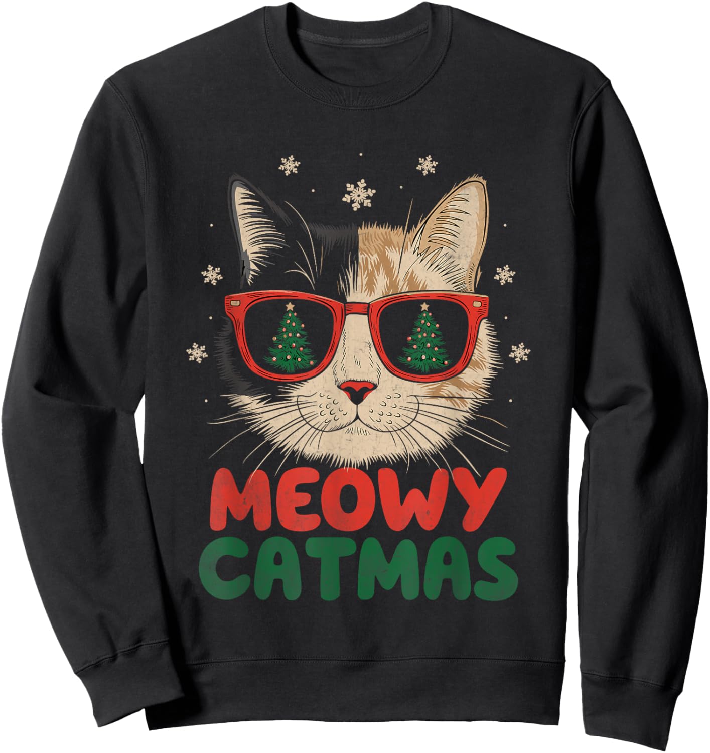 Meowy Catmas Christmas Cat Lover Snowflakes X-mas Holiday Women Kids Sweatshirt - Sweatshirt | Black