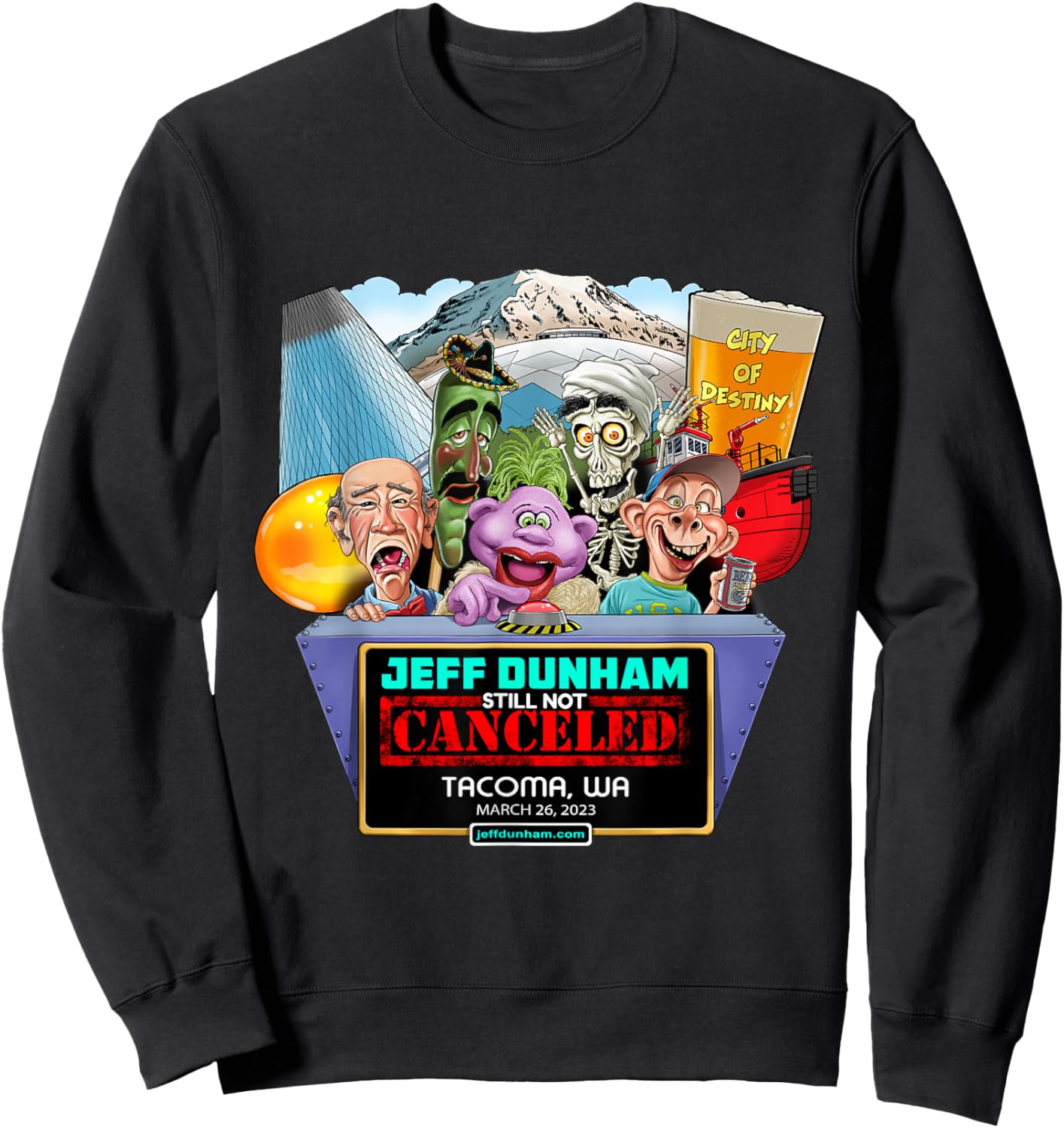 Jeff Dunham Tacoma 2023 Black - Classic Fit, Cotton, Short Sleeve Sweatshirt - Sweatshirt | Black