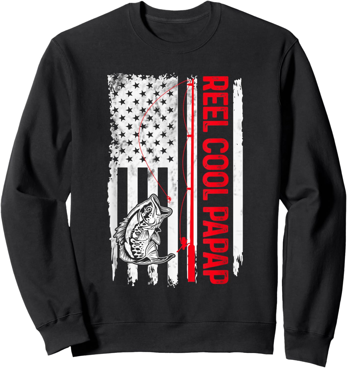 Reel Cool Papap Fishing American Flag Funny Grandpa Sweatshirt - Sweatshirt | Black