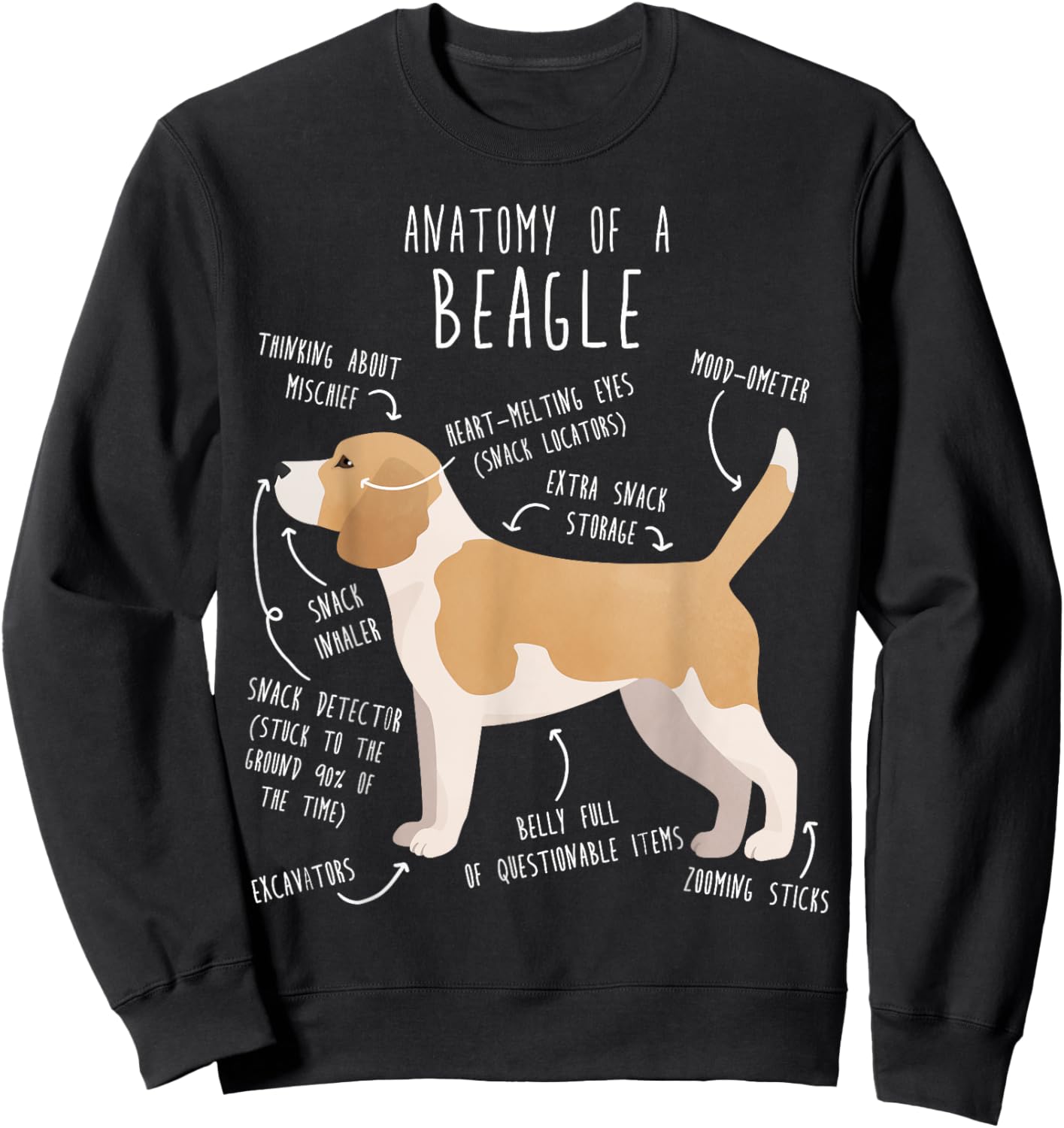 Lemon Beagle Dog Anatomy, Funny Cute Pet Dog Mom Dog Dad Sweatshirt - Sweatshirt | Black