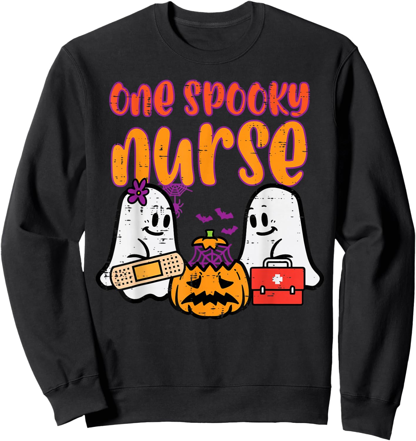 Ghosts One Spooky Nurse Halloween Nurse Fall Scrub RN Women Sweatshirt - Sweatshirt | Black