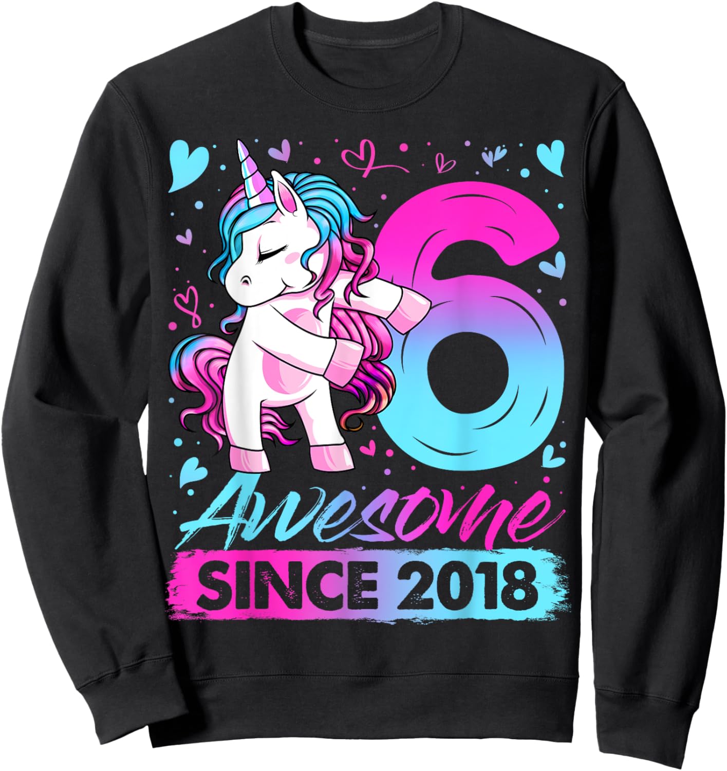 6 Years Old Flossing Unicorn Gifts 6th Birthday Girl Party Sweatshirt - Sweatshirt | Black