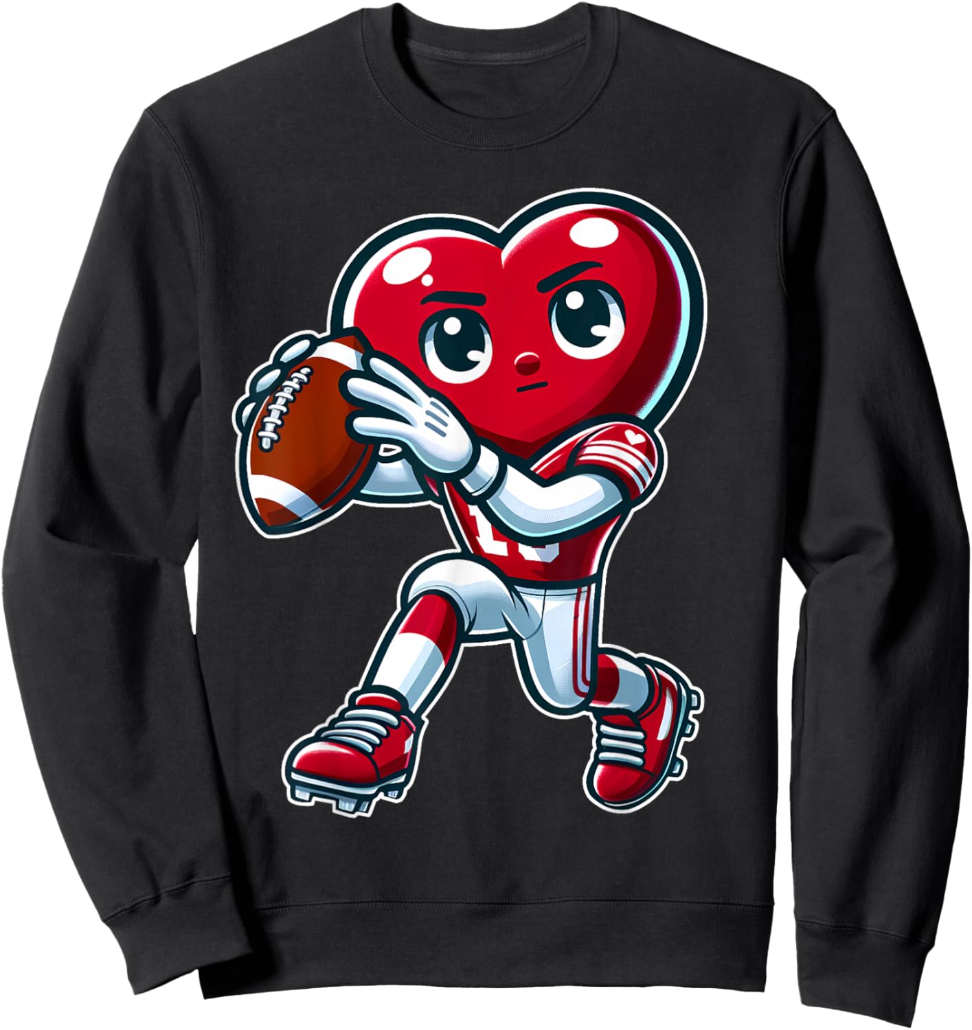 Valentine's Day Heart Quarterback Football Sports Sweatshirt - Sweatshirt | Black
