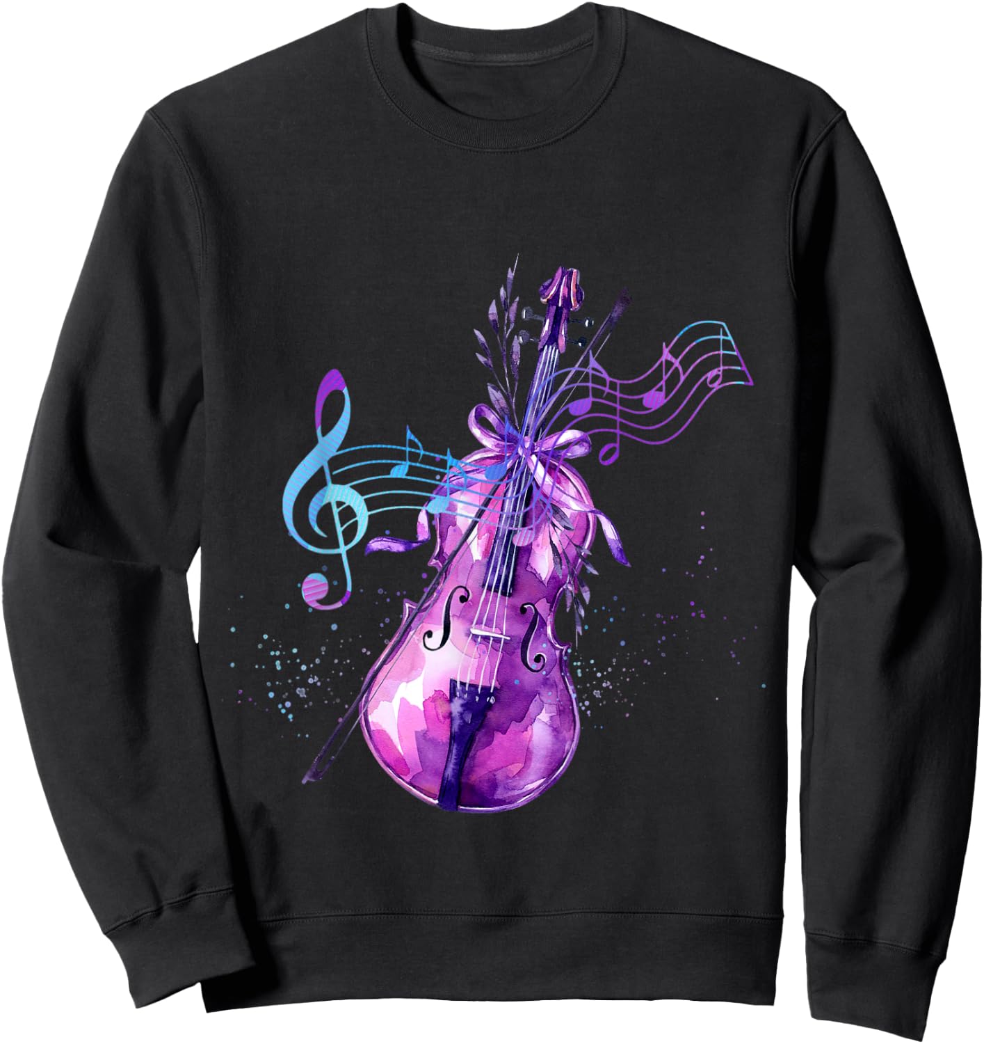 Violin Lilac Violin Watercolor Flowers Sweatshirt - Sweatshirt | Black